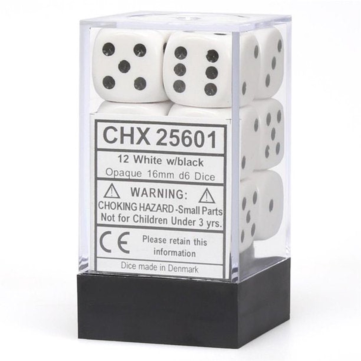 Chessex 16mm Opaque White/Black 12ct D6 Set (25601)