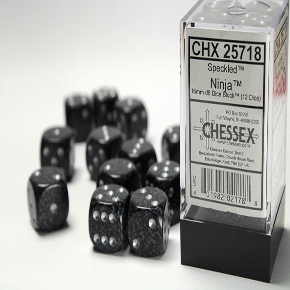 Chessex 16mm Speckled Ninja 12ct D6 Set (25718)
