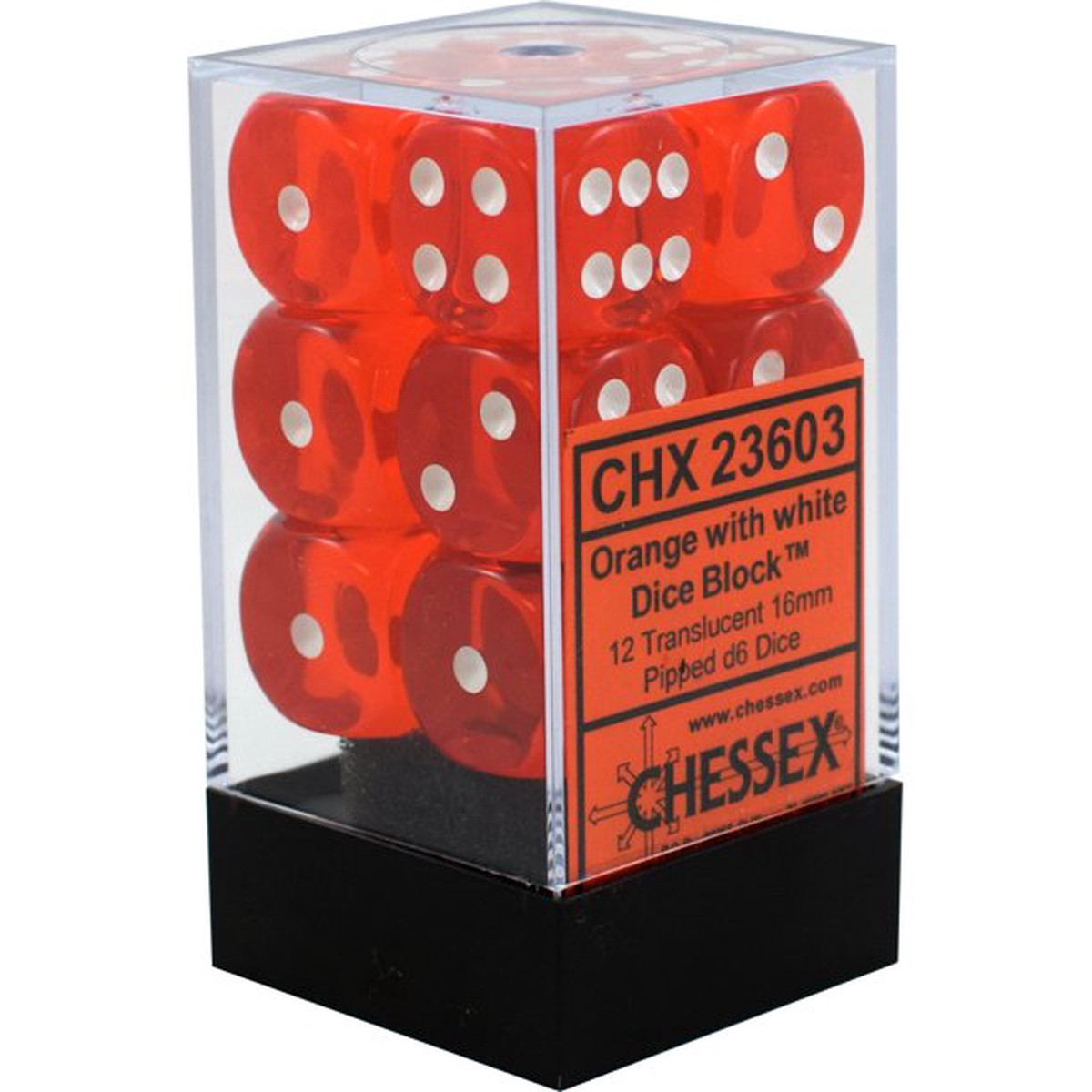 Chessex 16mm Translucent Orange/White 12ct D6 Set (23603)
