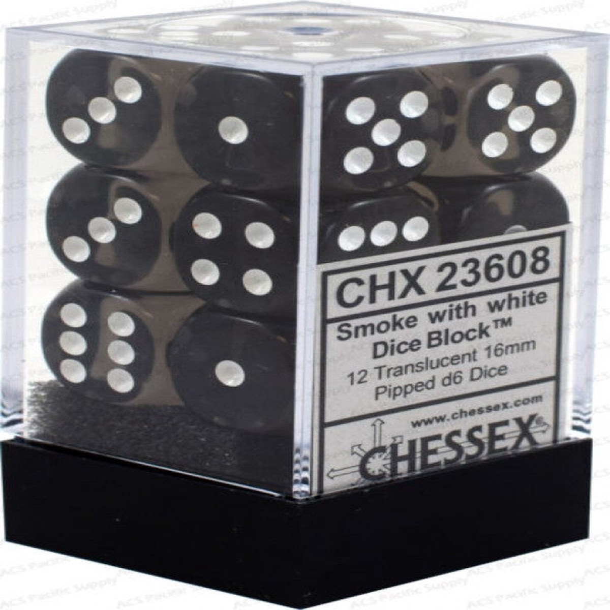 Chessex 16mm Translucent Smoke/White 12ct D6 Set (23608)