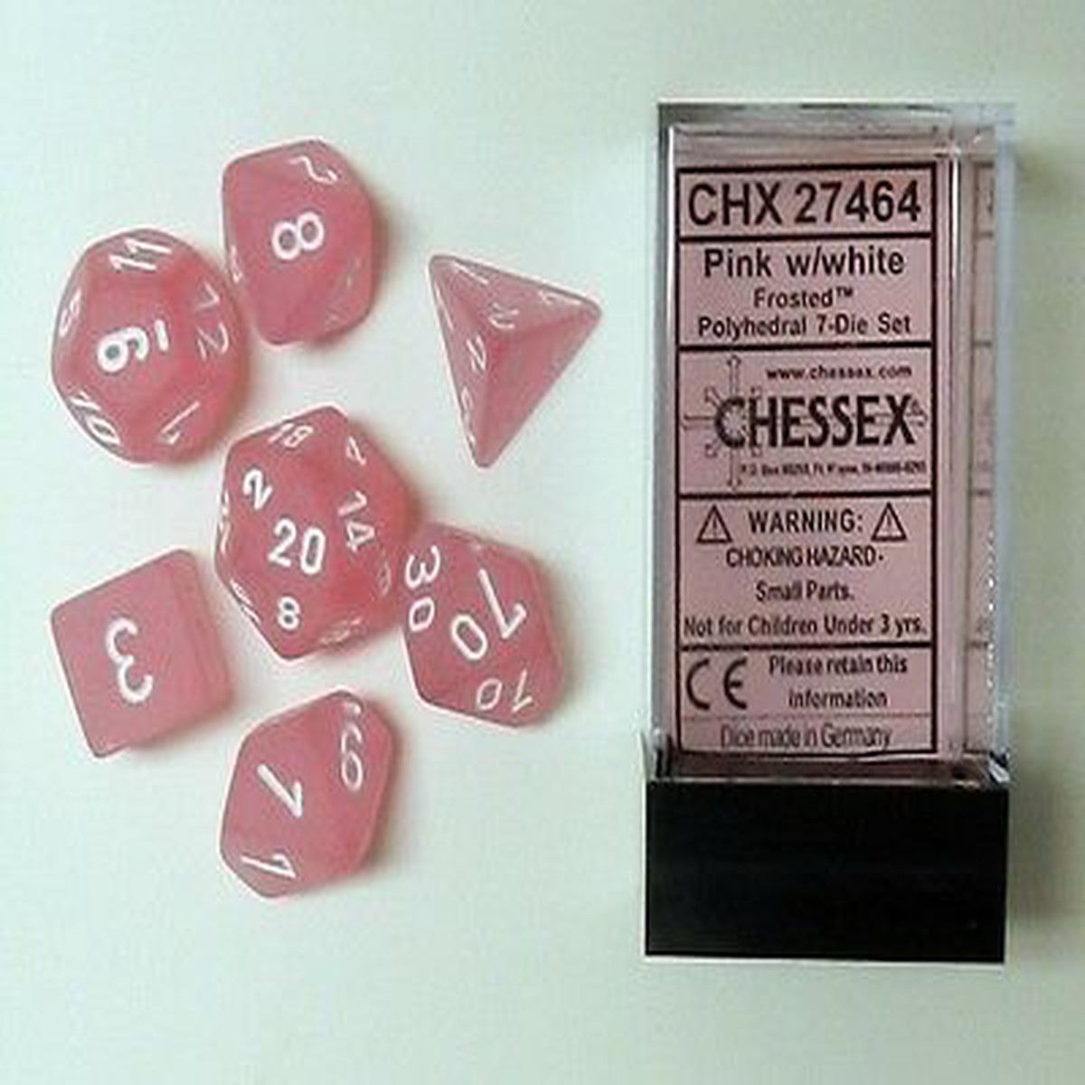 Chessex Frosted Pink/White 7ct Polyhedral Set (27464)