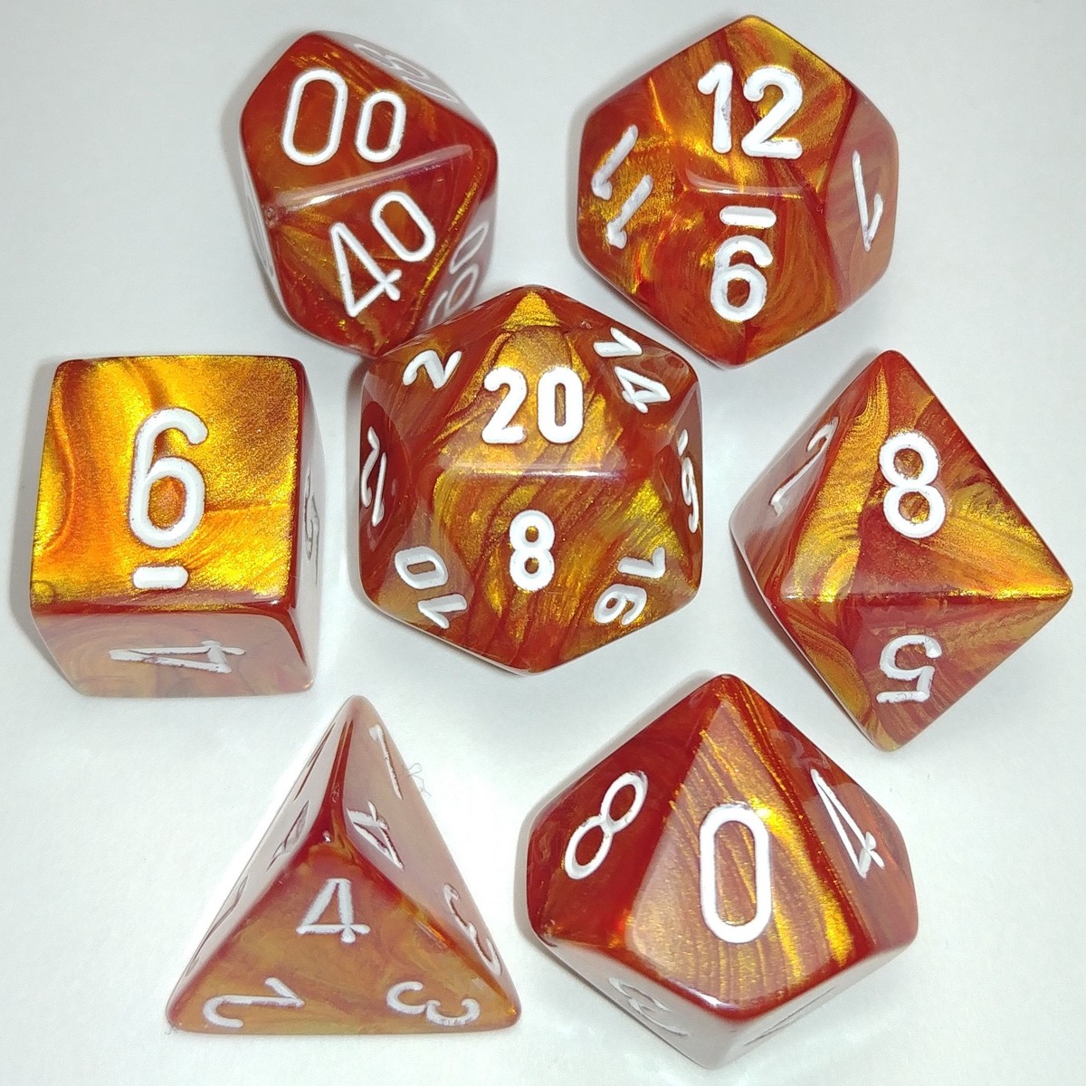 Chessex Lustrous Bronze/White 7ct Polyhedral Set (27492)