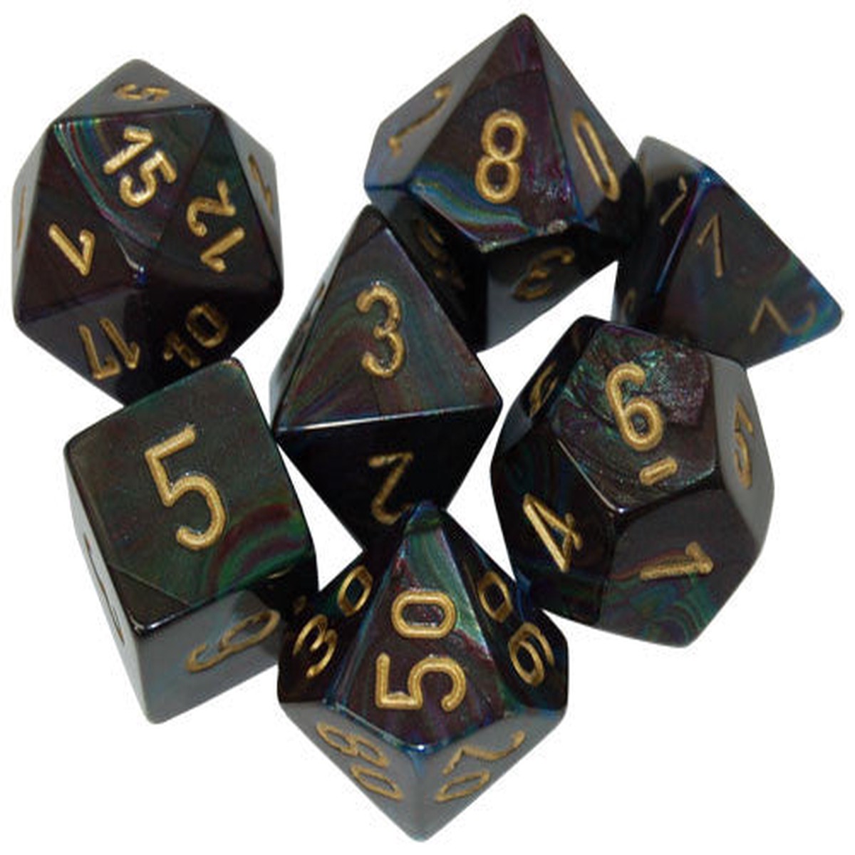 Chessex Lustrous Shadow/Gold 7ct Polyhedral Set (27499)