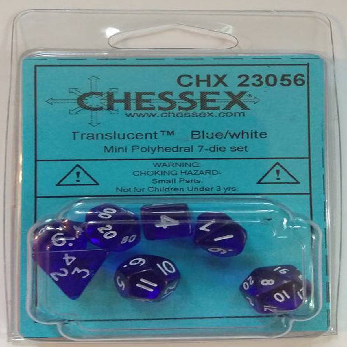 Chessex Mini Translucent Blue/White 7ct Polyhedral Set (23056)