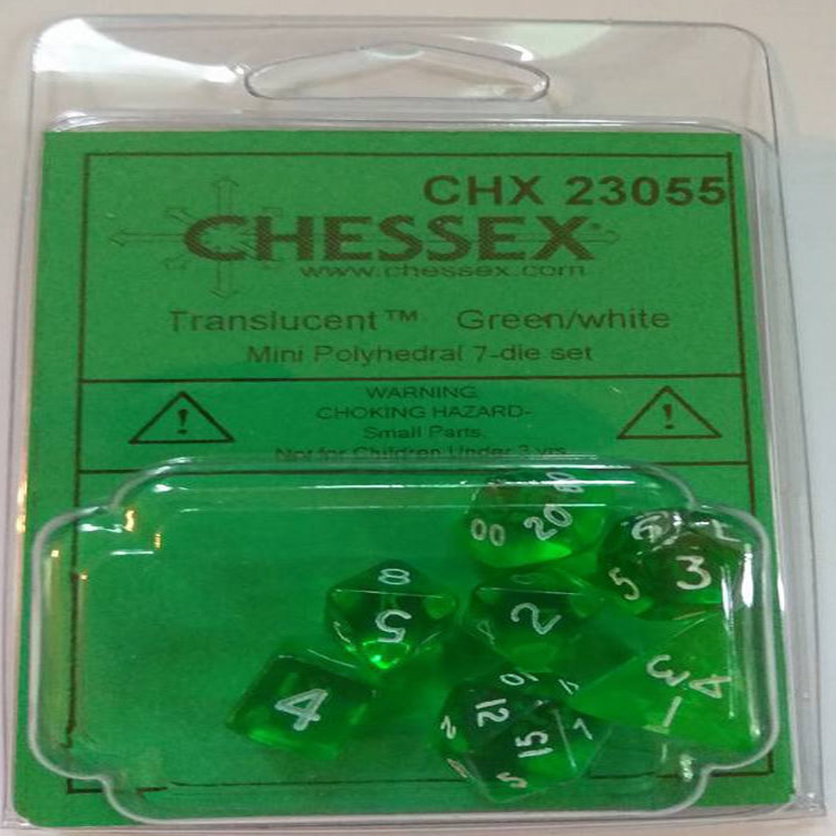 Chessex Mini Translucent Green/White 7ct Polyhedral Set (23055)