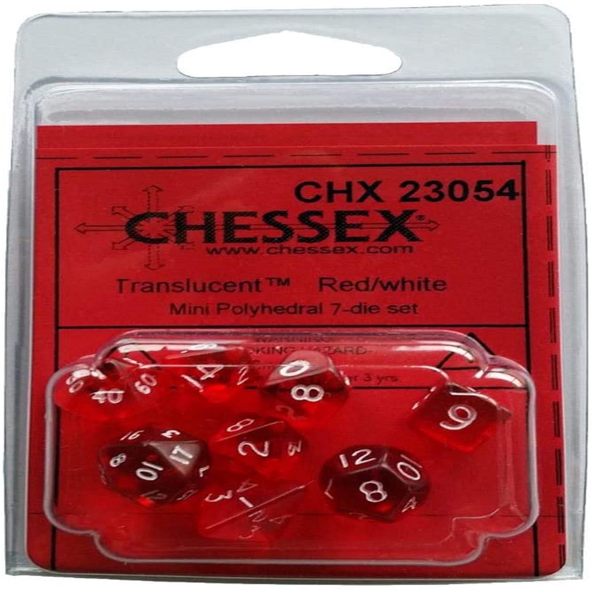 Chessex Mini Translucent Red/White 7ct Polyhedral Set (23054)