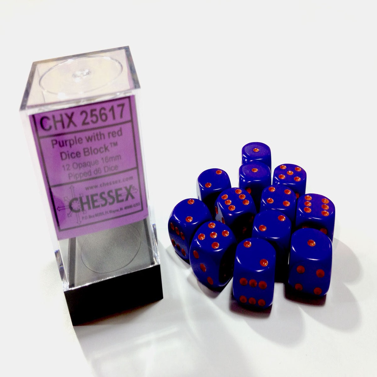 Chessex 16mm Opaque Purple/Red 12ct D6 Set (25617)