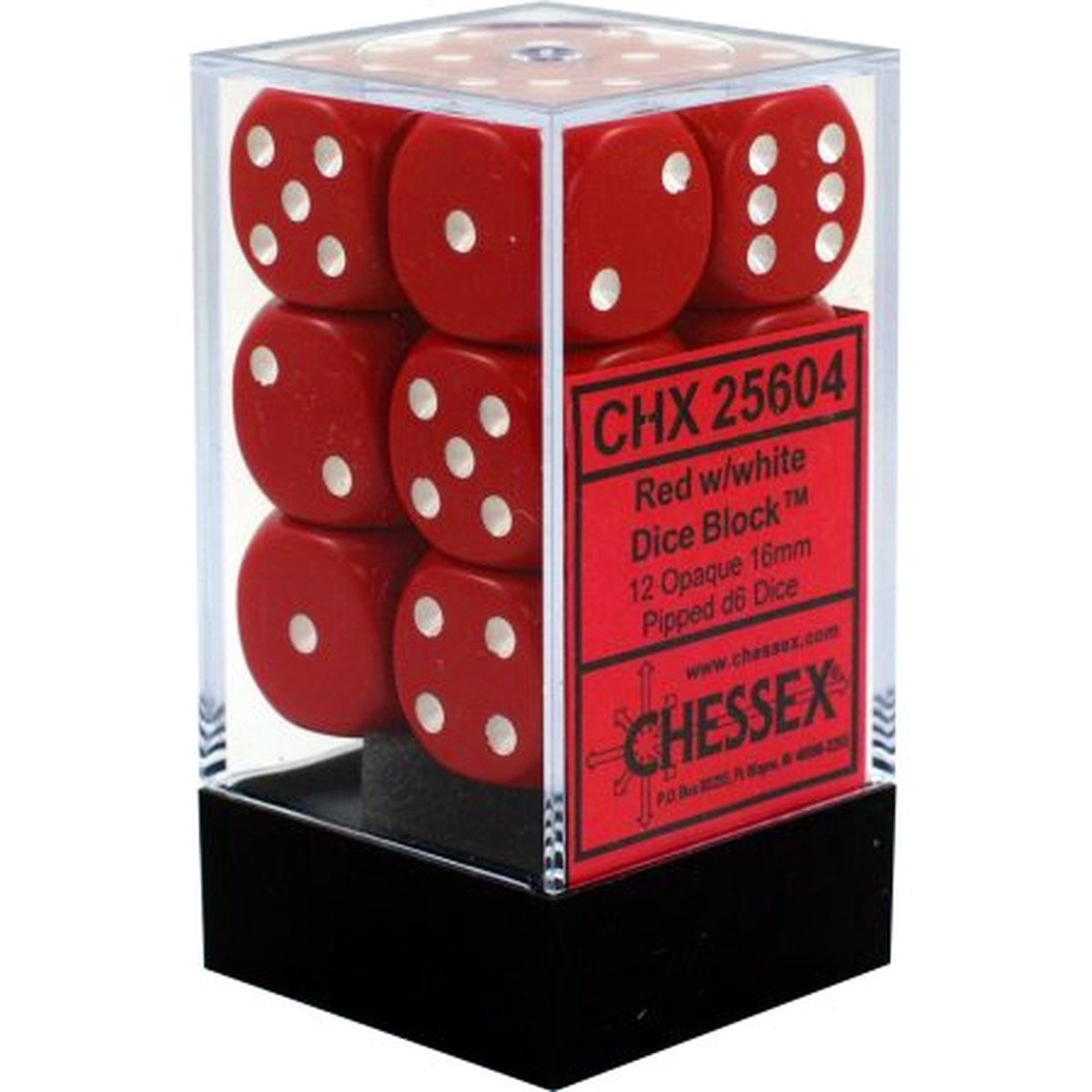 Chessex 16mm Opaque Red/White 12ct D6 Set (25604)