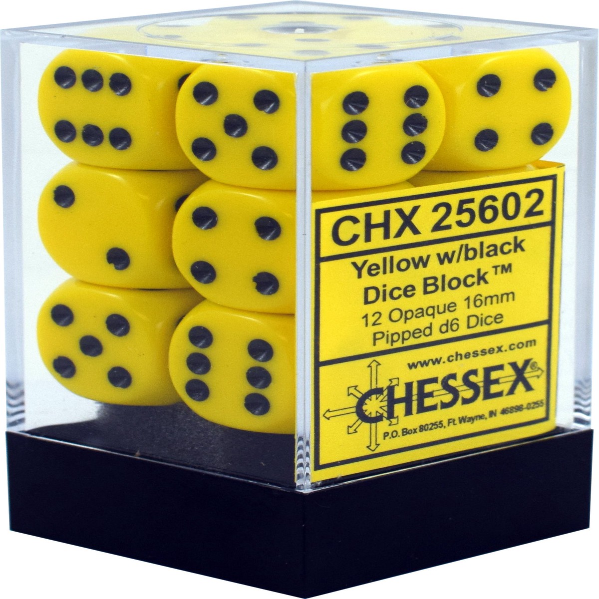 Chessex 16mm Opaque Yellow/Black 12ct D6 Set (25602)
