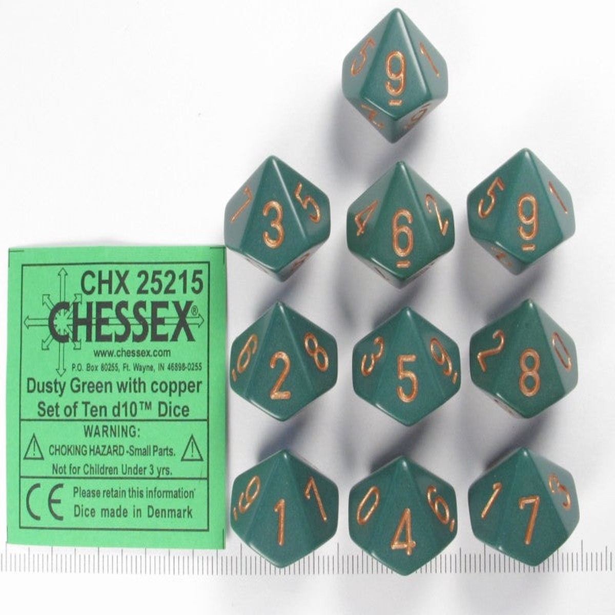 Chessex Opaque Dusty Green/Copper 10ct D10 Set (25215)