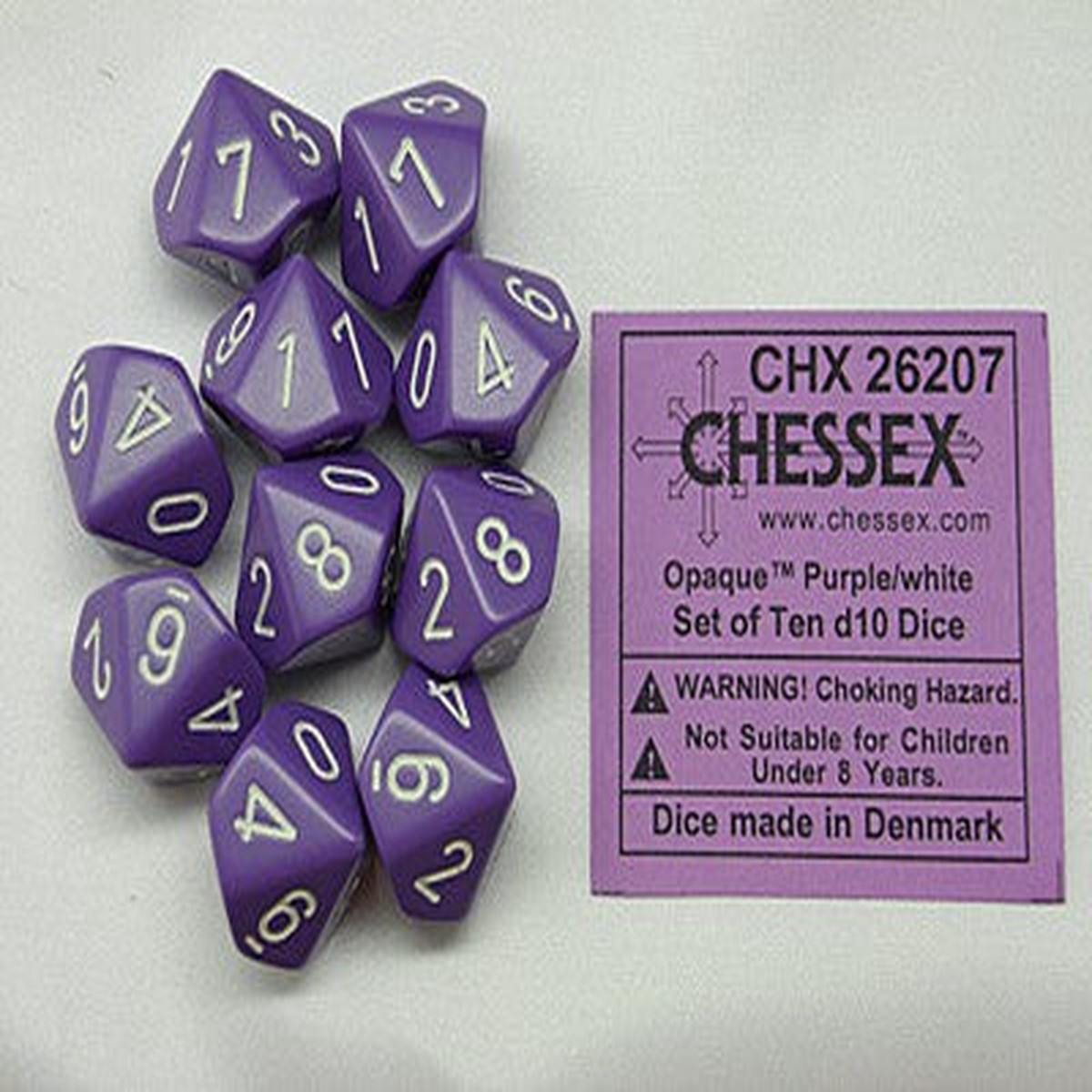 Chessex Opaque Purple/White 10ct D10 Set (26207)