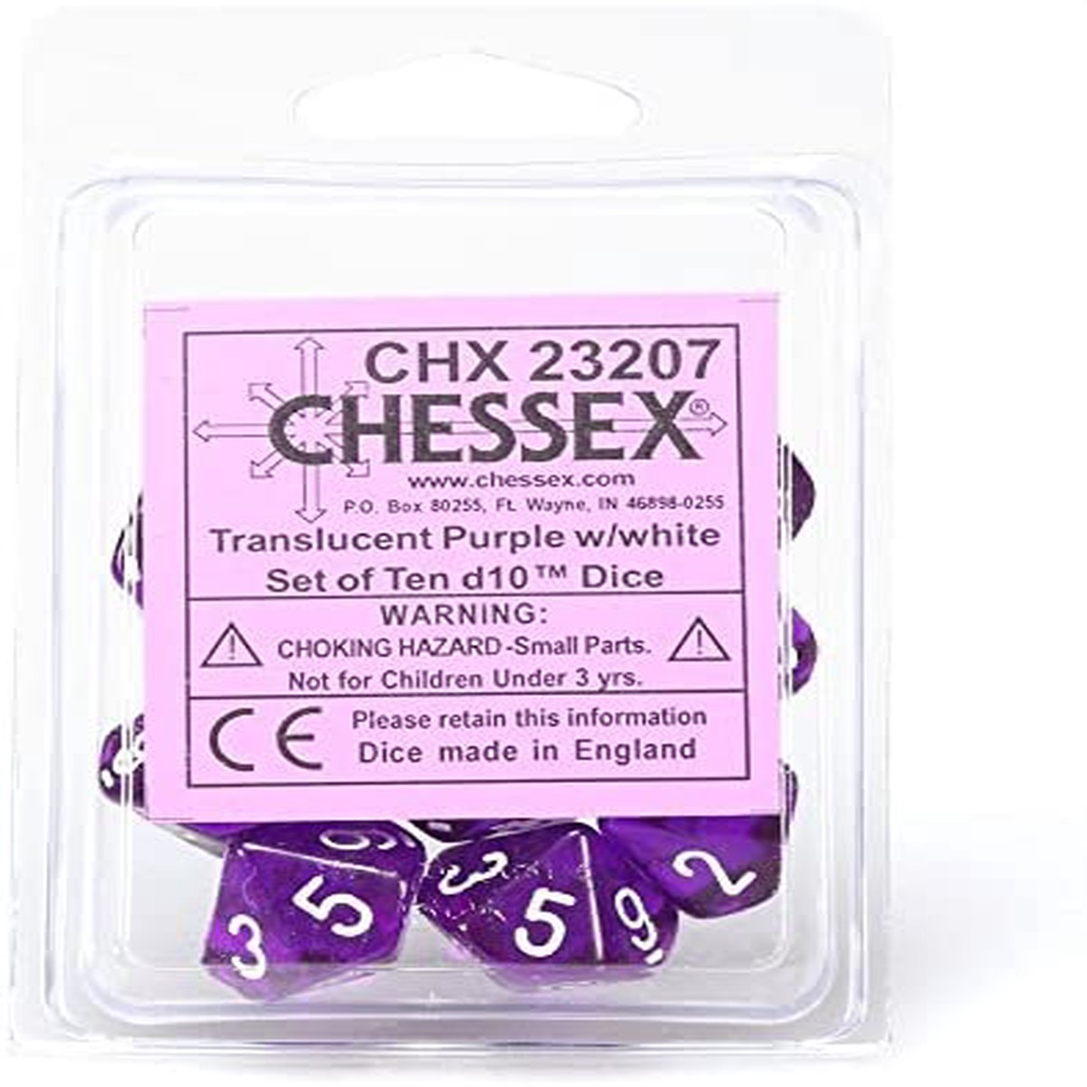 Chessex Translucent Purple/White 10ct D10 Set (23207)