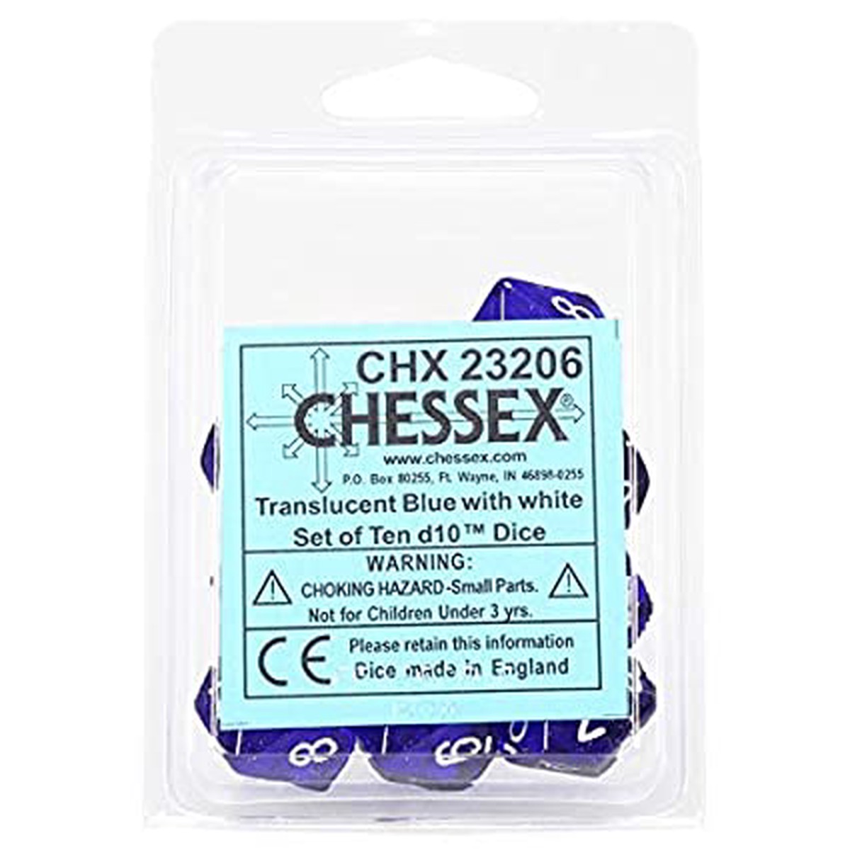 Chessex Translucent Blue/White 10ct D10 Set (23206)