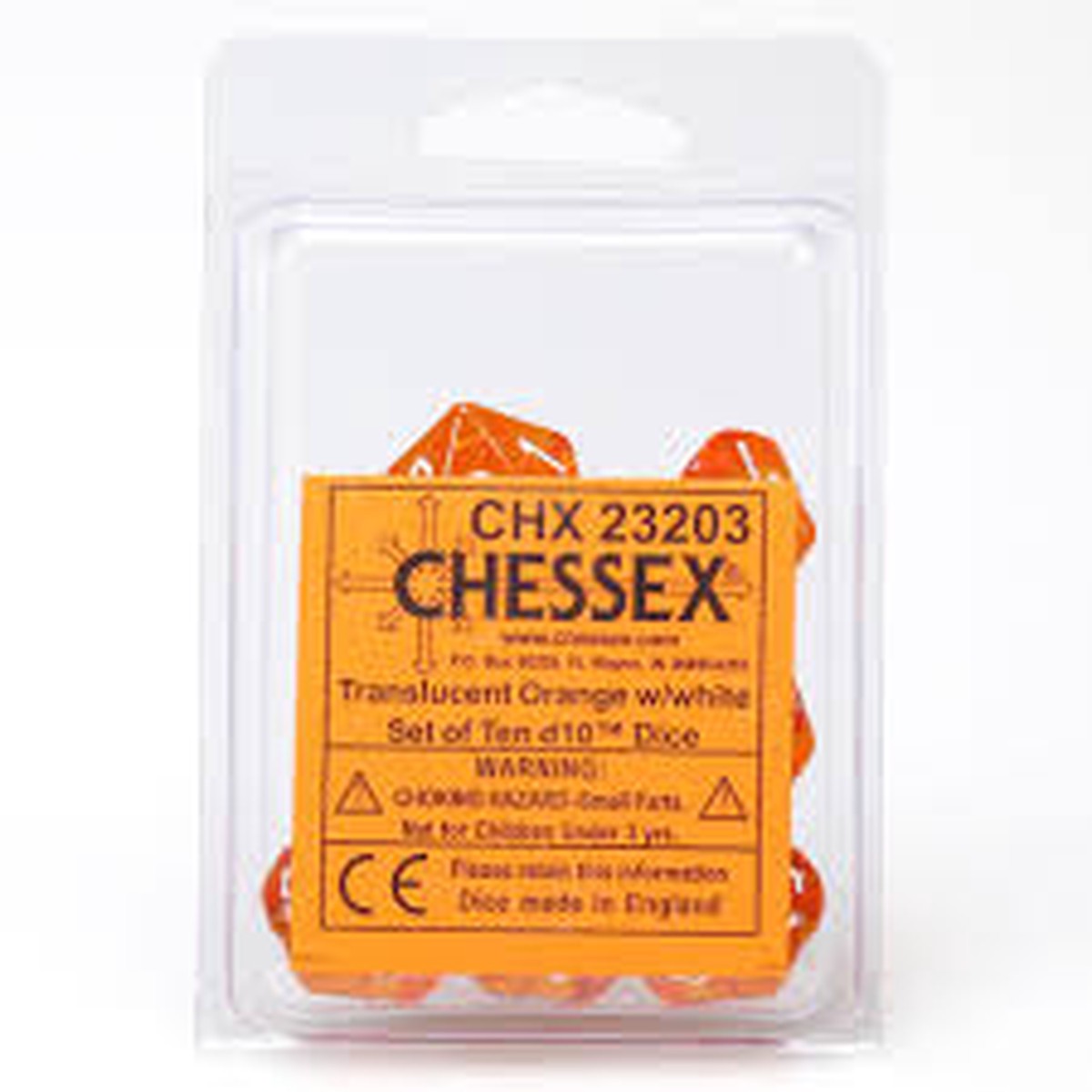 Chessex Translucent Orange/White 10ct D10 Set (23203)
