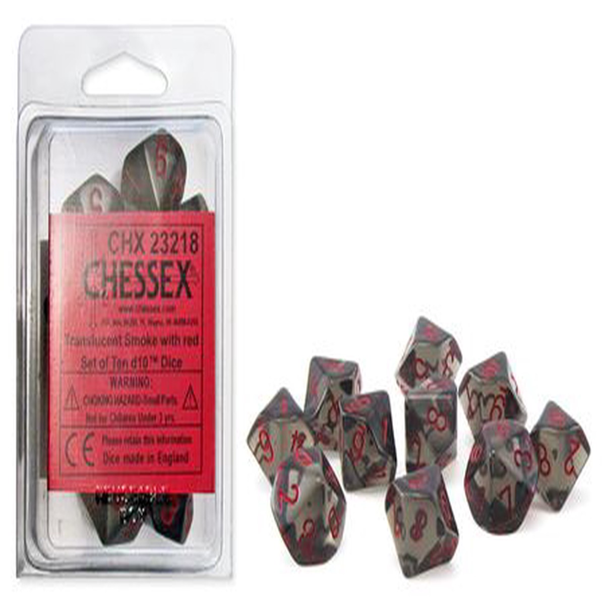 Chessex Translucent Smoke/Red 10ct D10 Set (23218)