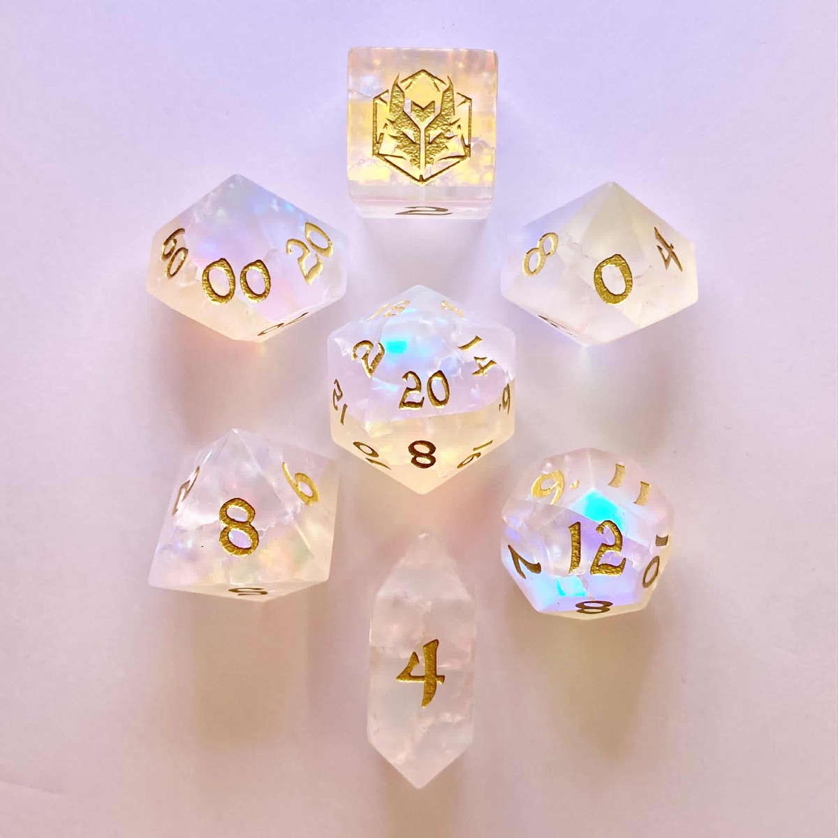 Dragon's Hoard Gemstone Dice Set - Frosted Blasted K9 Crystal