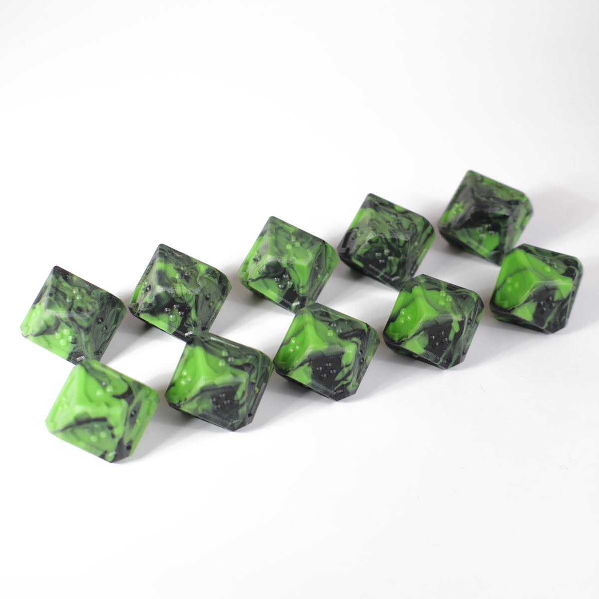 Die Hard Dice 10d10 Set - DOTS Braille Acrylic - Cursed Acid