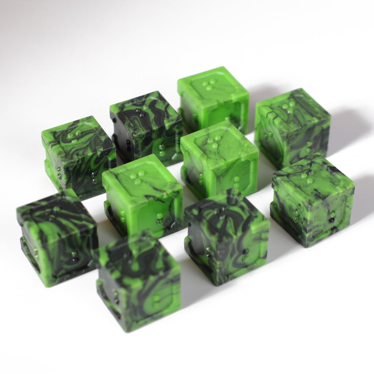 Die Hard Dice 10d6 Set - DOTS Braille Acrylic - Cursed Acid