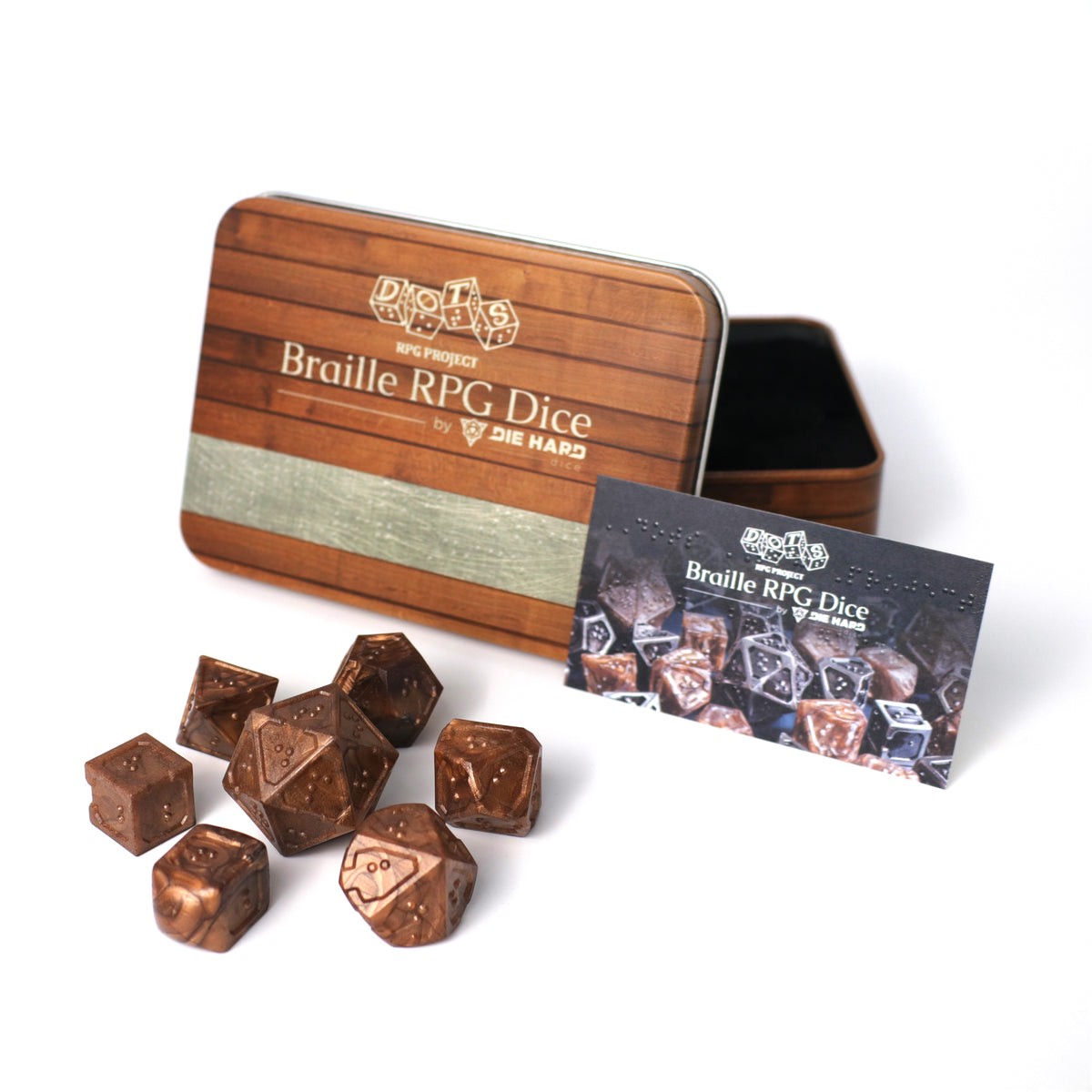 Die Hard Dice 7pc RPG Set - DOTS Braille Acrylic - Molten Bronze