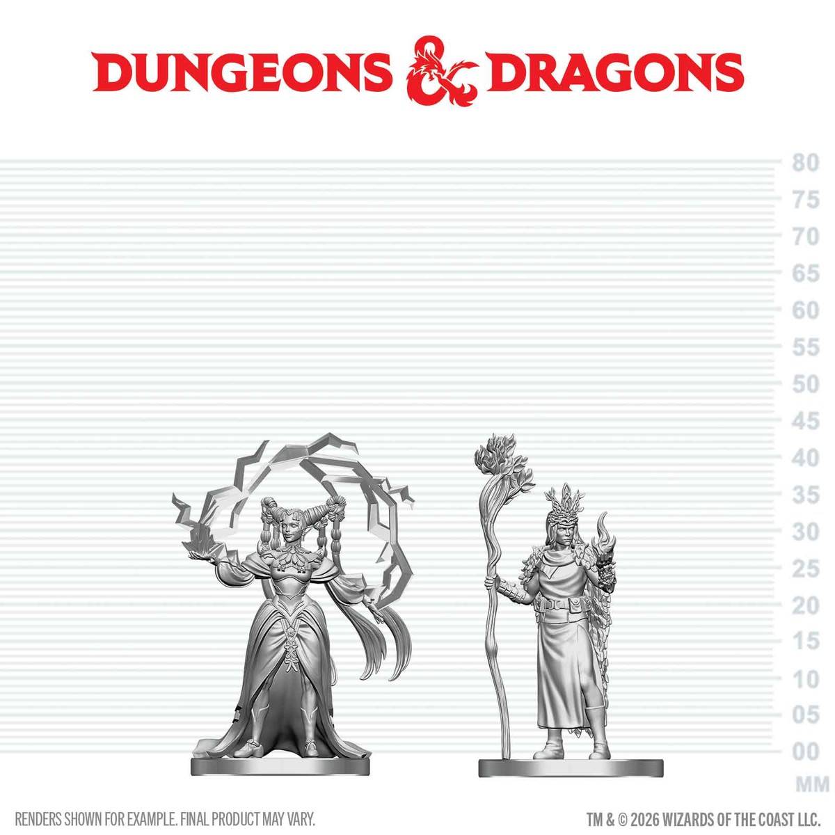 D&D Nolzur's Unpainted Miniatures W29 HUMAN DRUID N ELF SORCERER