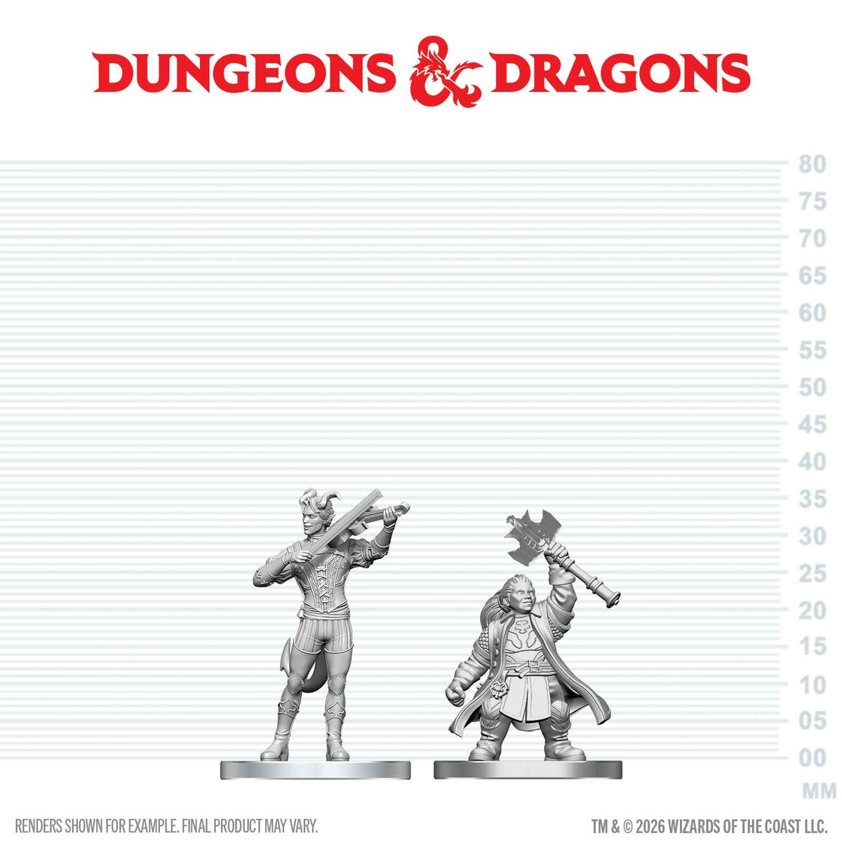 D&D Nolzur's Unpainted Miniatures W29 TIEFLING BARD N DWARF CLERIC