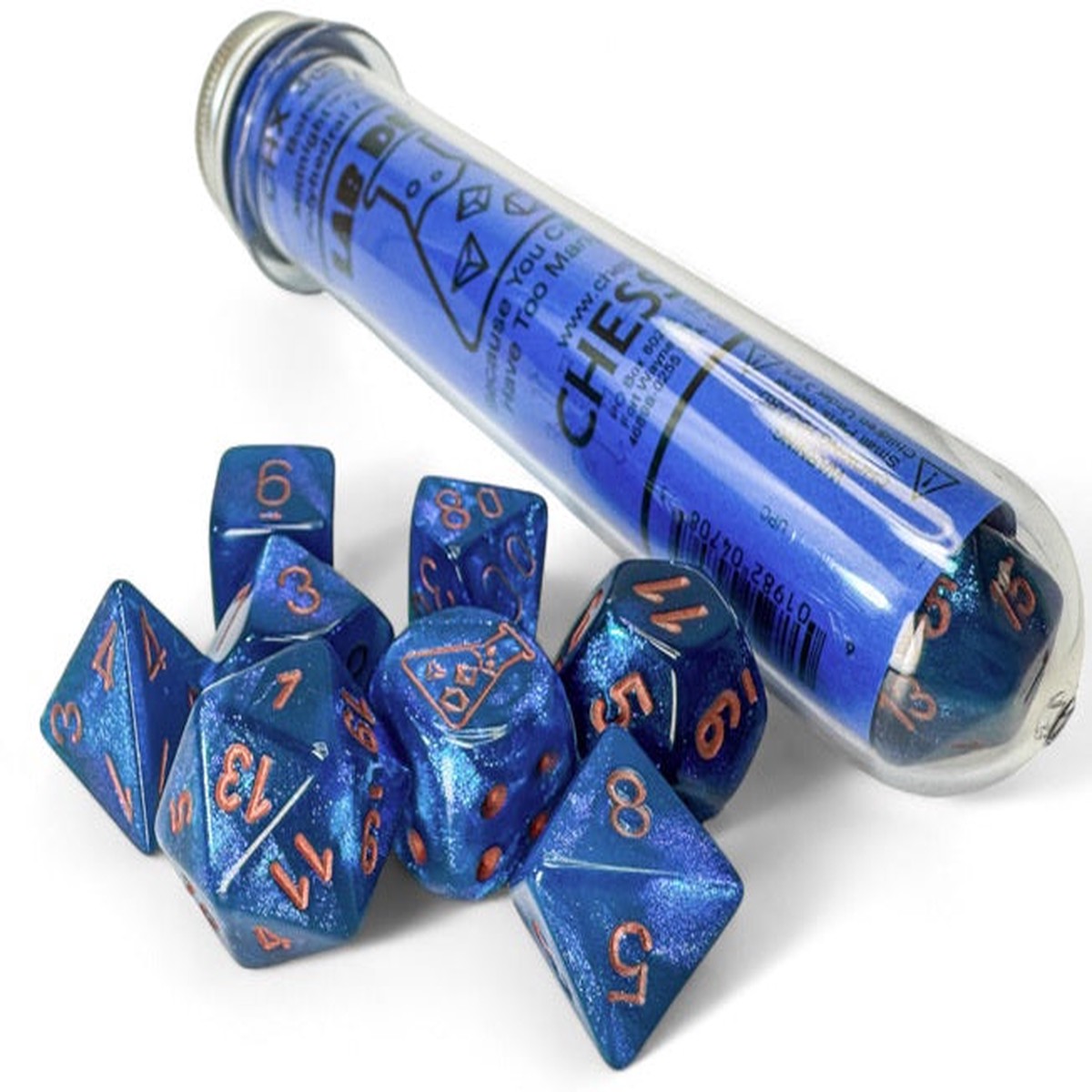 Chessex Lab Dice 9: Borealis Midnight/copper Polyhedral 7-Die Set (with bonus die)