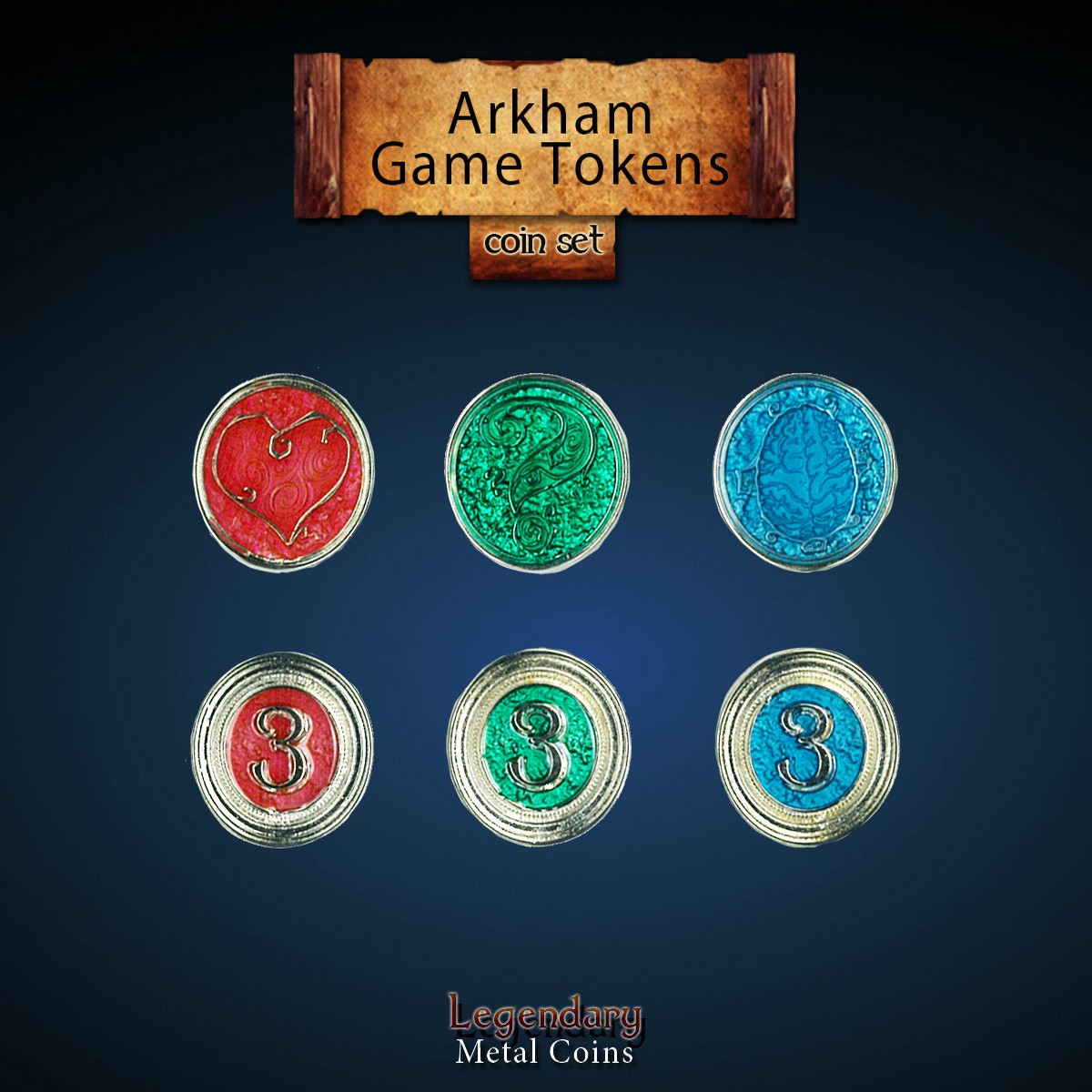 Legendary Metal Coins - Arkham Game Tokens (3 options)