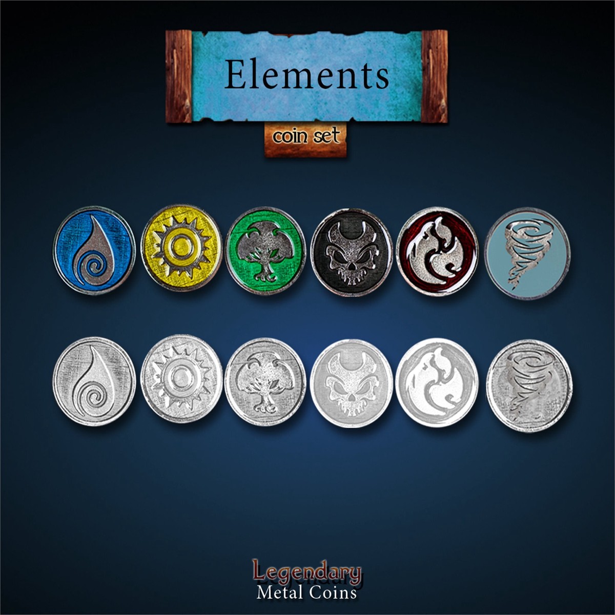 Legendary Metal Coins - Enamel Element Tokens (6 options)