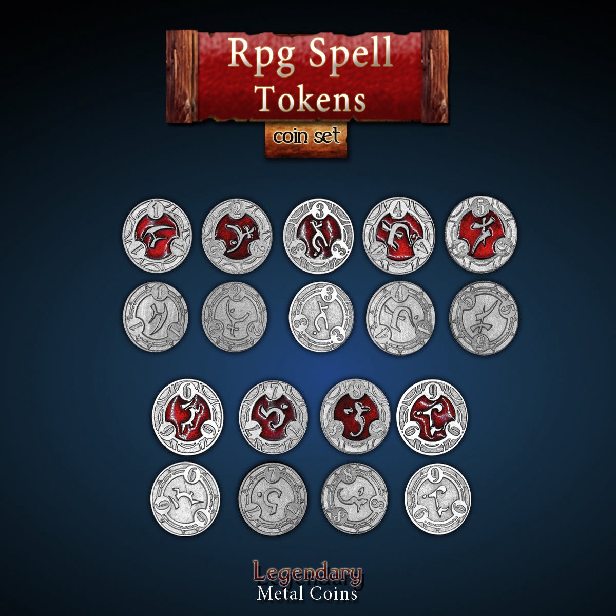 Legendary Metal Coins - RPG Spell Tokens (9 options)