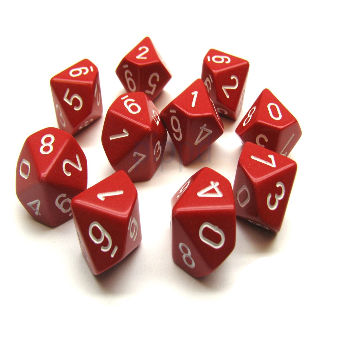 Chessex Opaque Red/White 10ct D10 Set (26204)