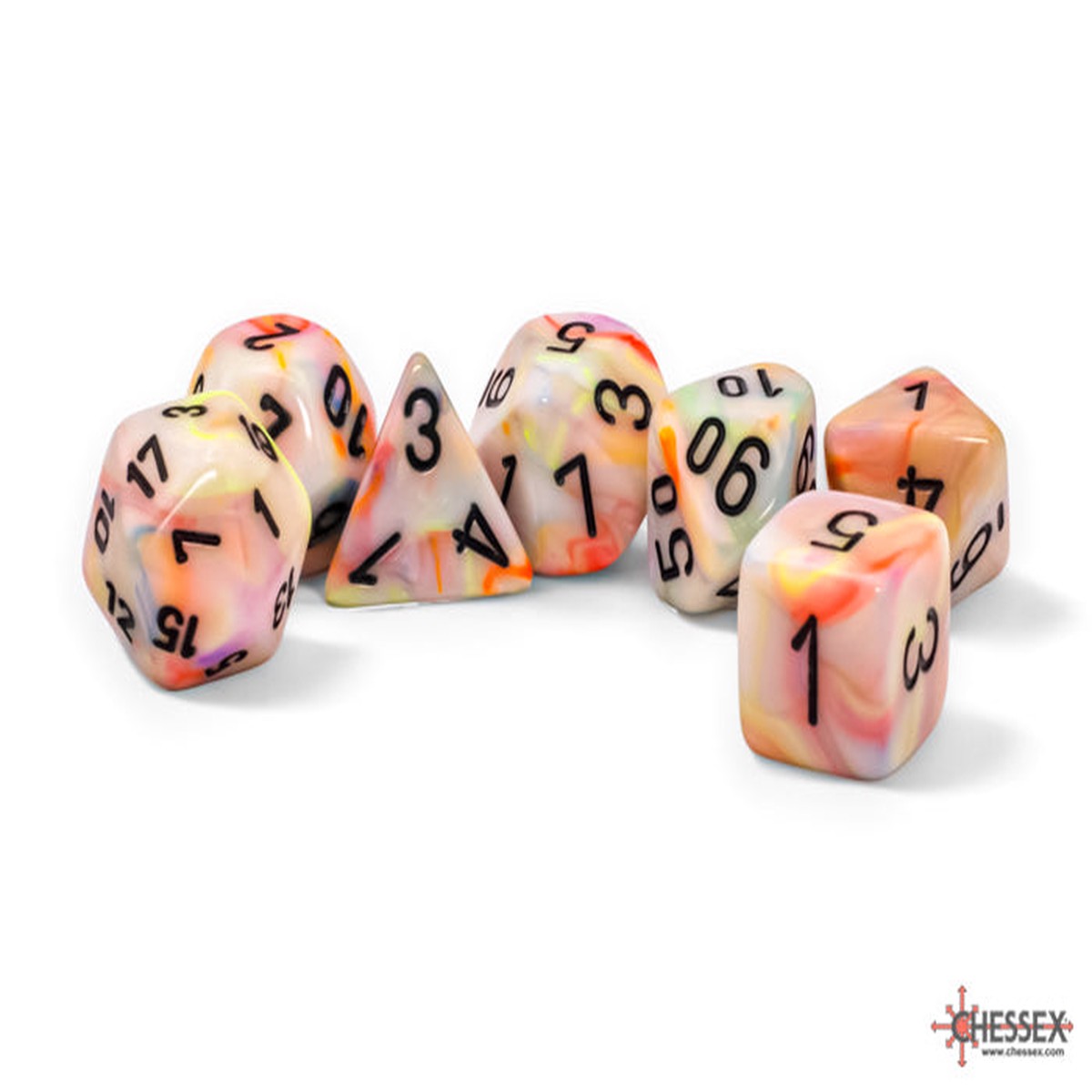 Chessex Mega-hedral Festive Circus/Black Polyhedral 7-Dice Set