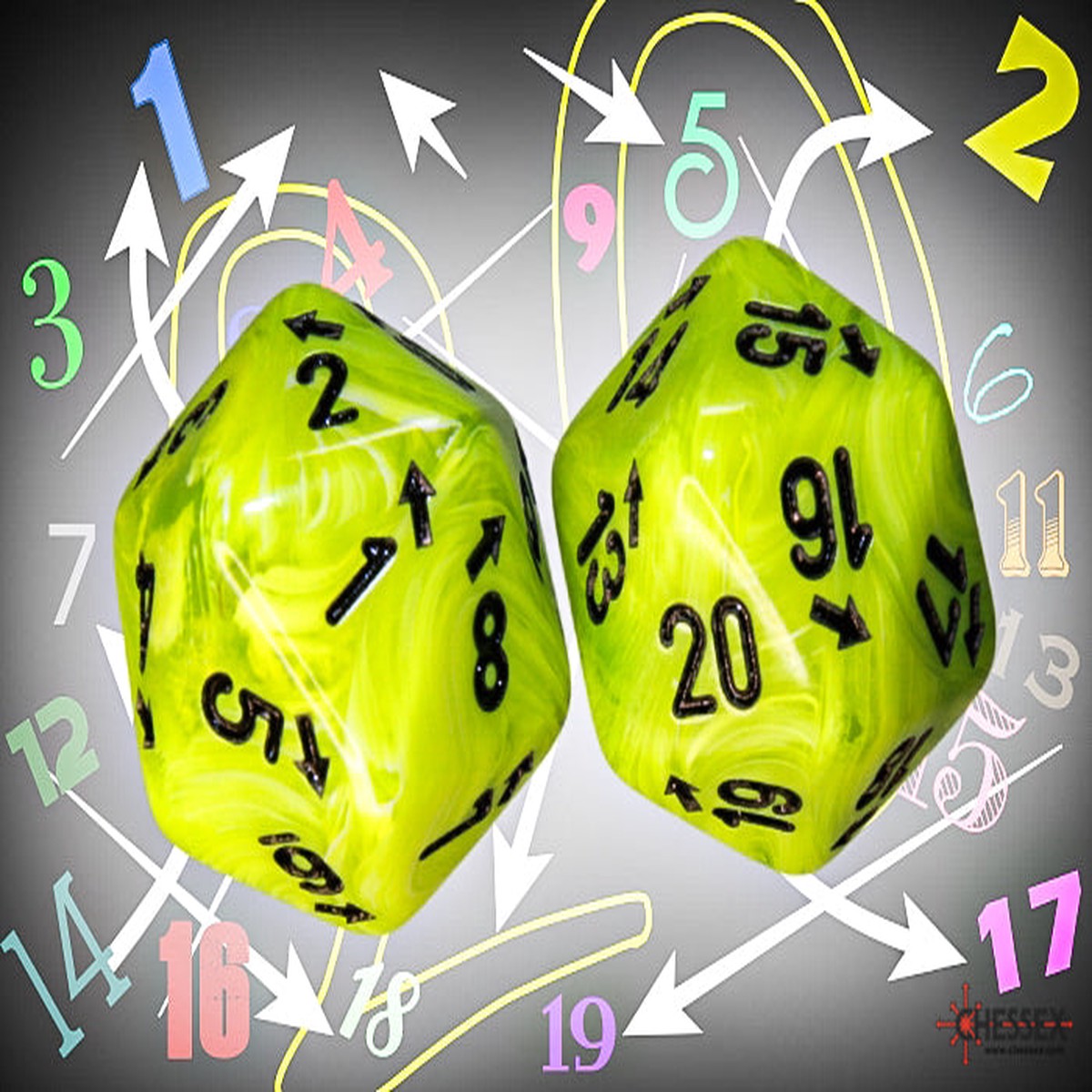 Chessex Countup&down Single D20: Vortex Bright Green/Black