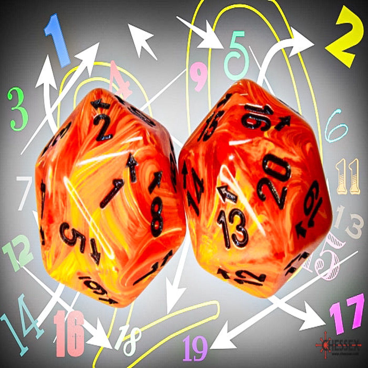 Chessex Countup&down Single D20: Vortex Orange/Black