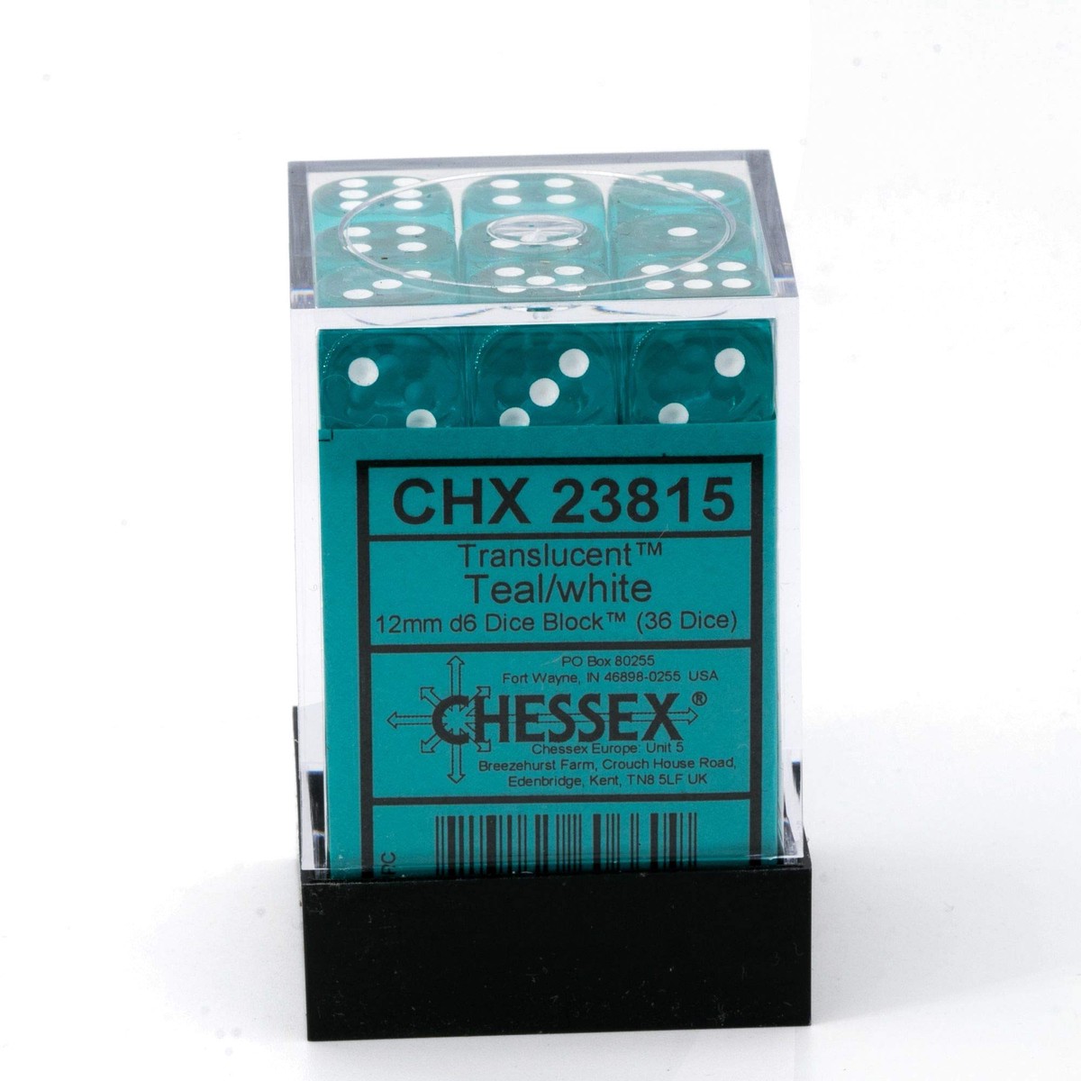 Chessex 12mm Translucent Teal/White 36ct D6 Set (23815)