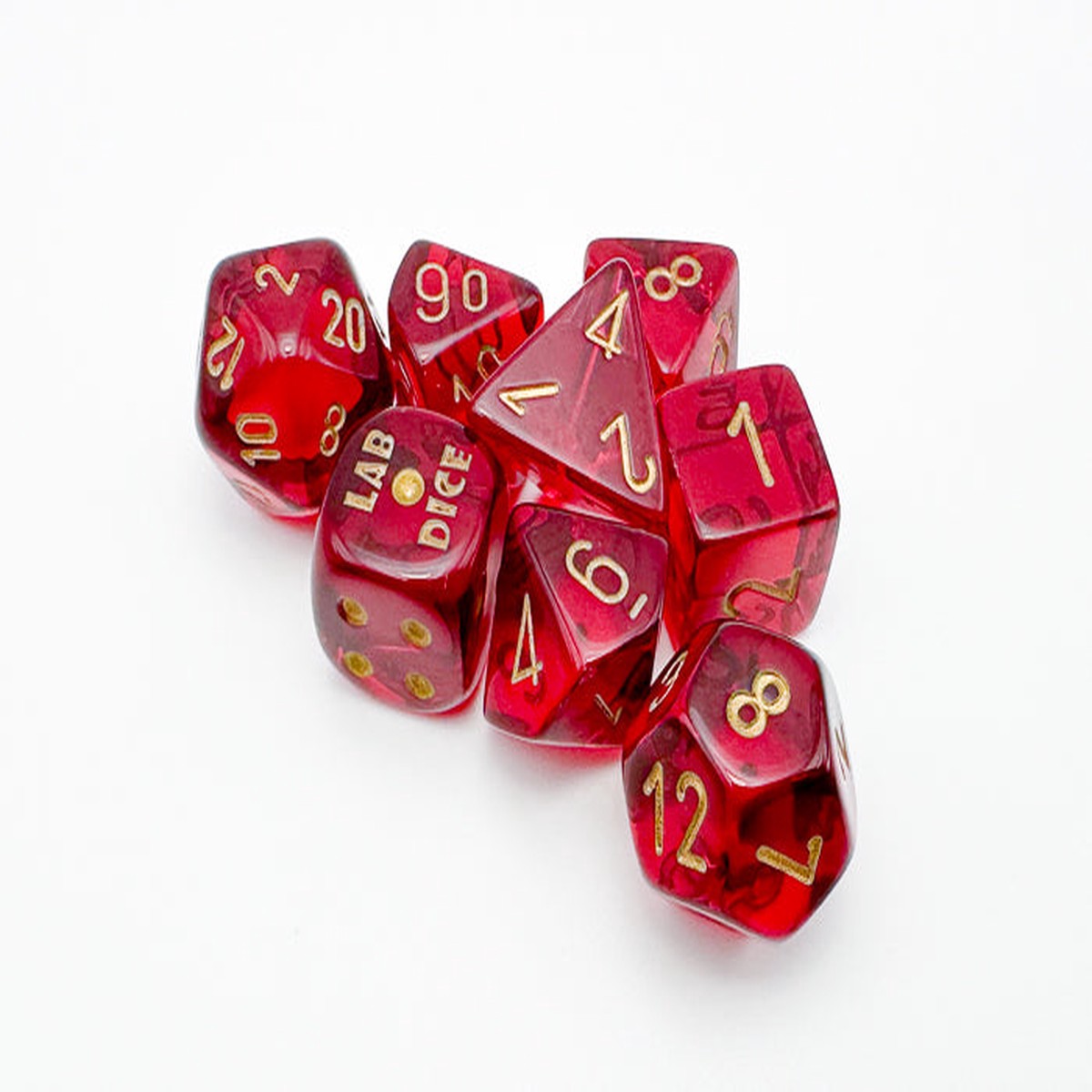 30058 CHX Lab Dice Poly Translucent Crimson/Gold 7ct