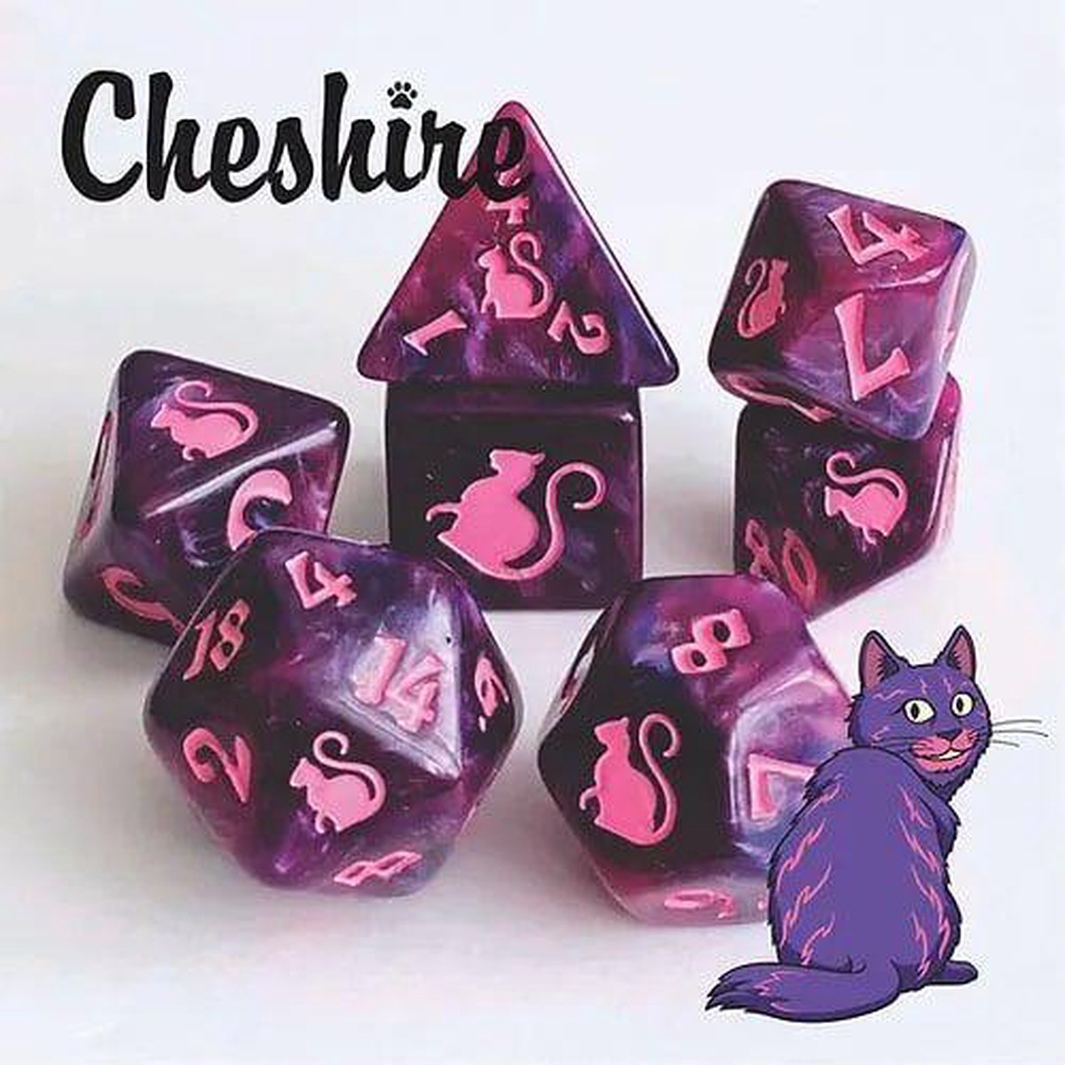 Kitty Clacks 7ct Polyhedral Dice Set Cheshire