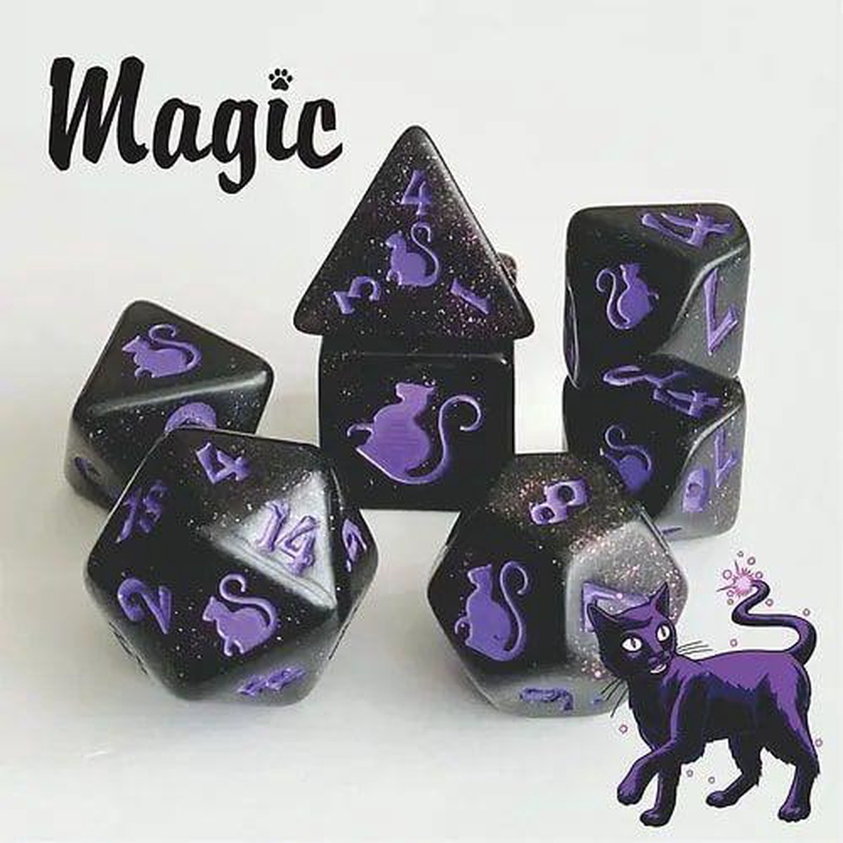 Kitty Clacks 7ct Polyhedral Dice Set Magic