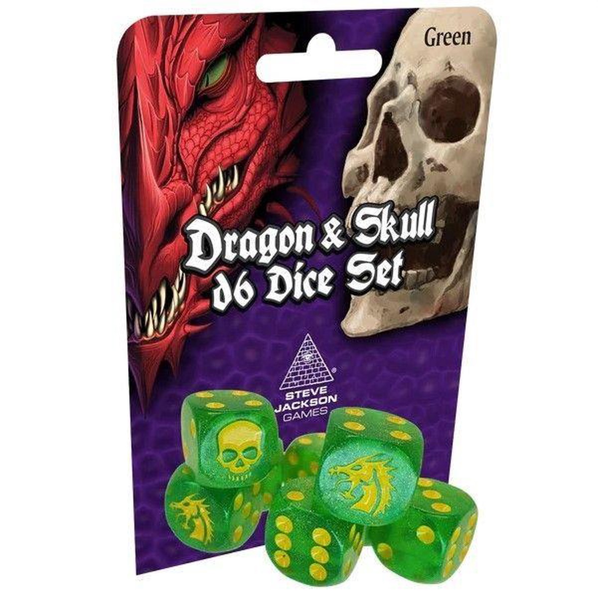 Dragon & Skull Green Glitter D6