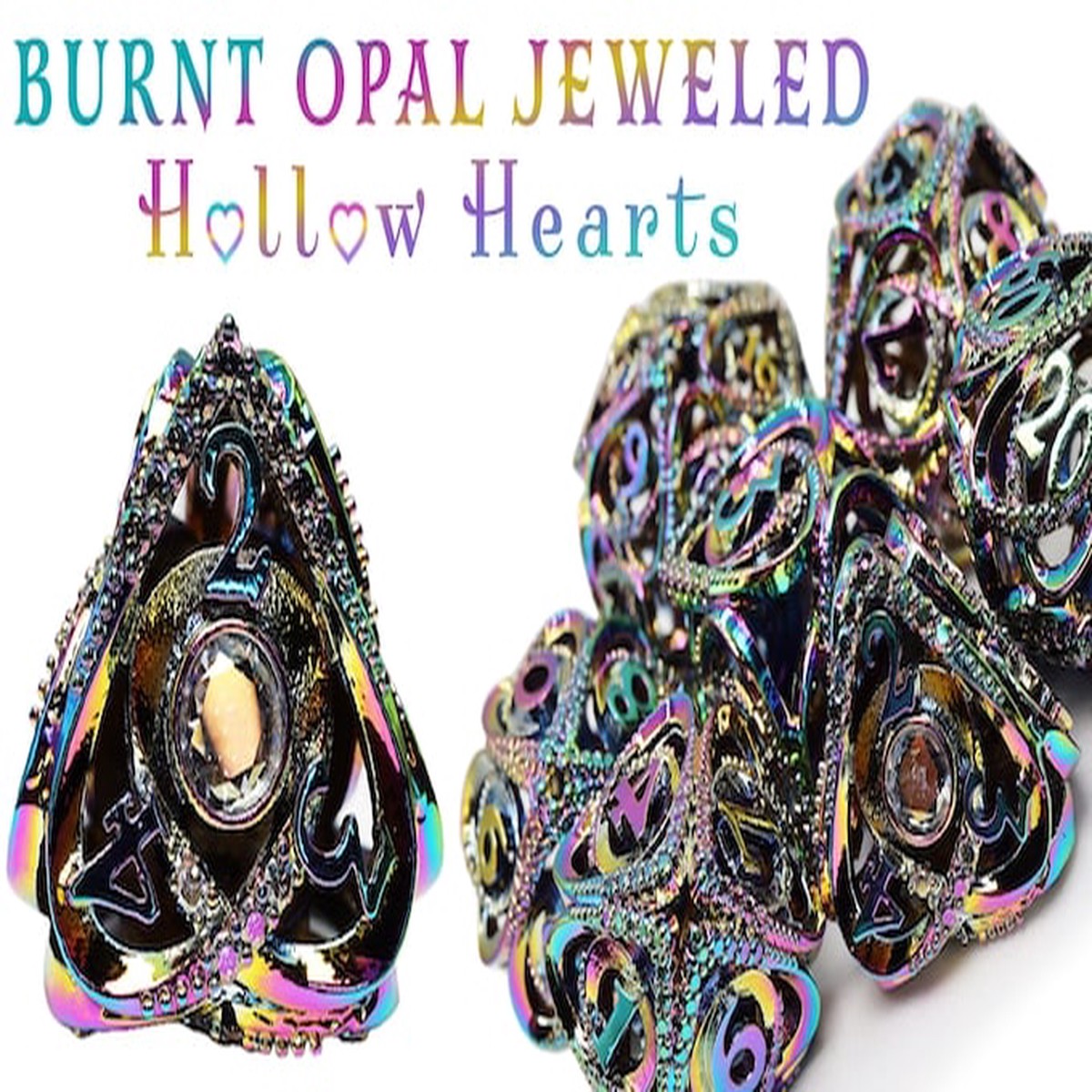 Burnt Opal Jeweled Hollow Hearts 7Set