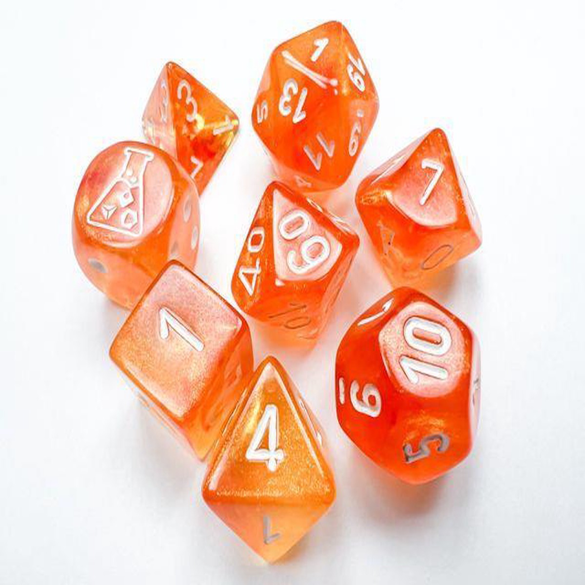 30052 CHX Lab Dice Borealis Blood Orange/White Luminary Polyhedral 7-Dice Set (with bonus die)