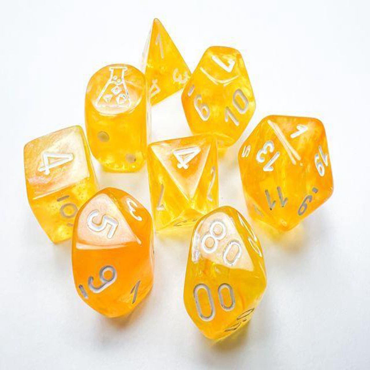 30053 CHX Lab Dice Borealis Canary/white Luminary Polyhedral 7-Dice Set (with bonus die)