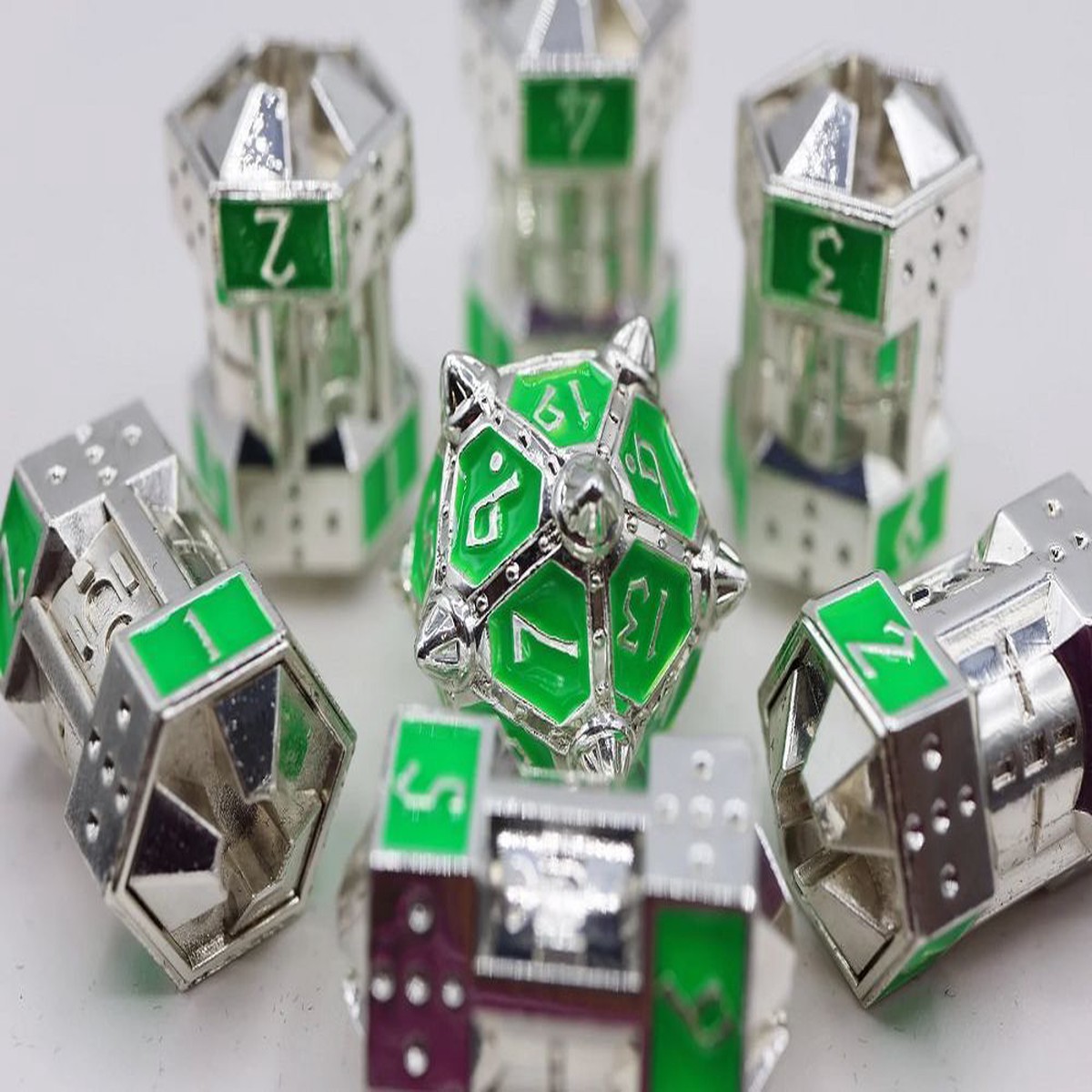 Foam Brain Games 7ct Metal CCG Dice Set Neon Diamonds