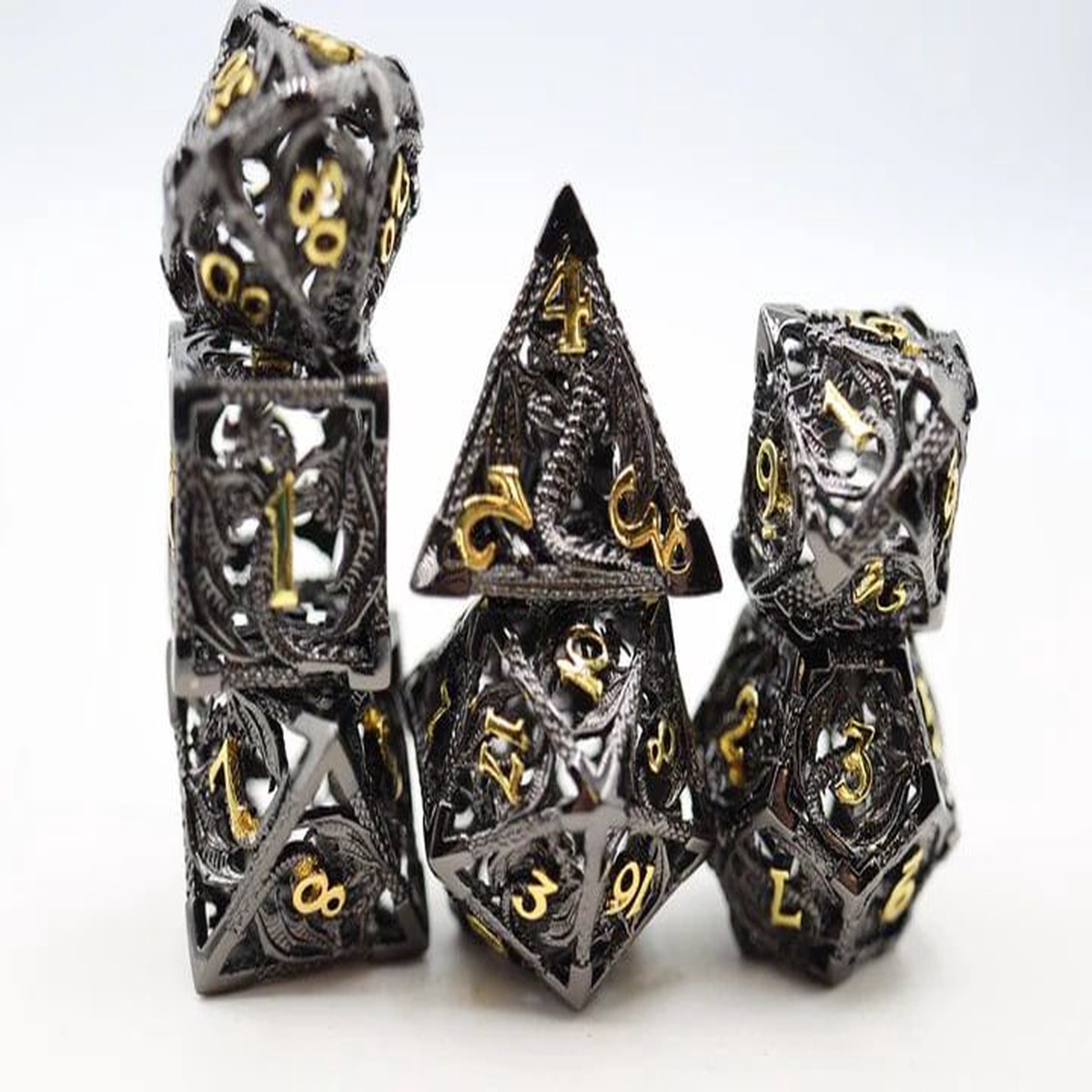 Foam Brain Games 7ct Metal Polyhedral Dice Set Chained Hollow Night Dragon