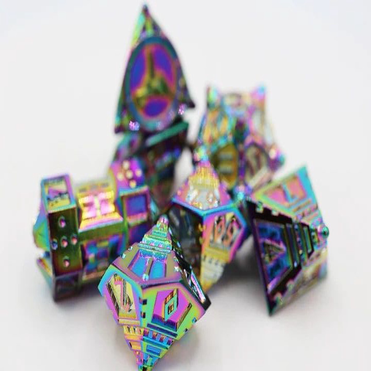 Foam Brain Games 7ct Metal Polyhedral Dice Set Holo Projection