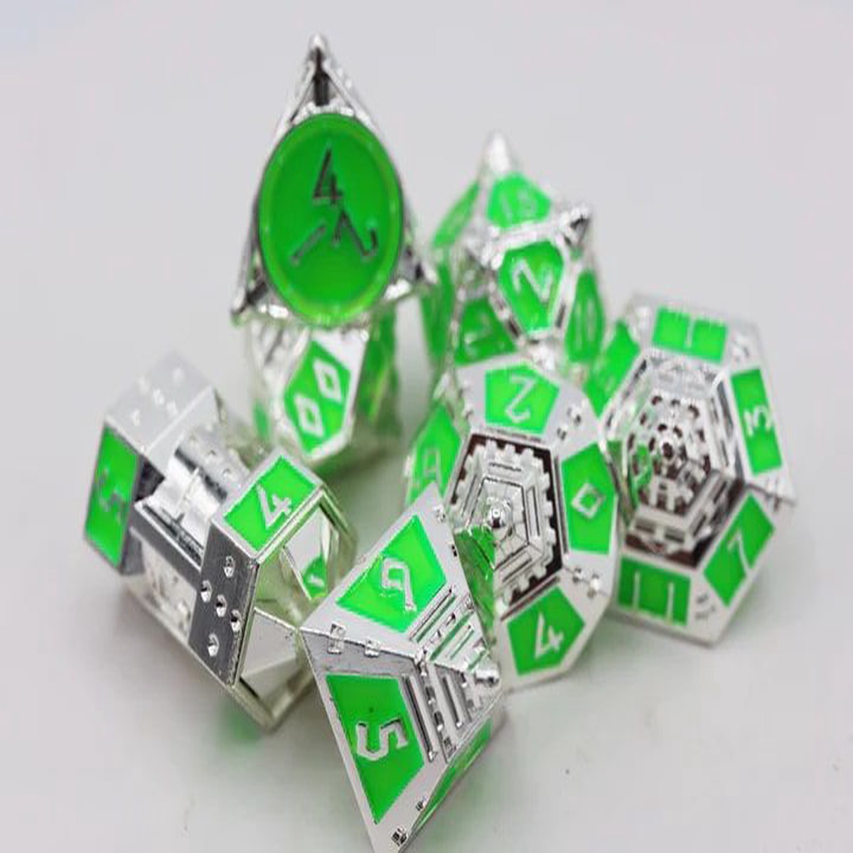 Foam Brain Games 7ct Metal Polyhedral Dice Set Neon Diamonds