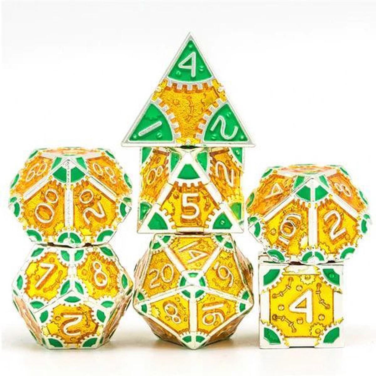 Foam Brain Games 7ct Metal Polyhedral Dice Set Steampunk Pineapples