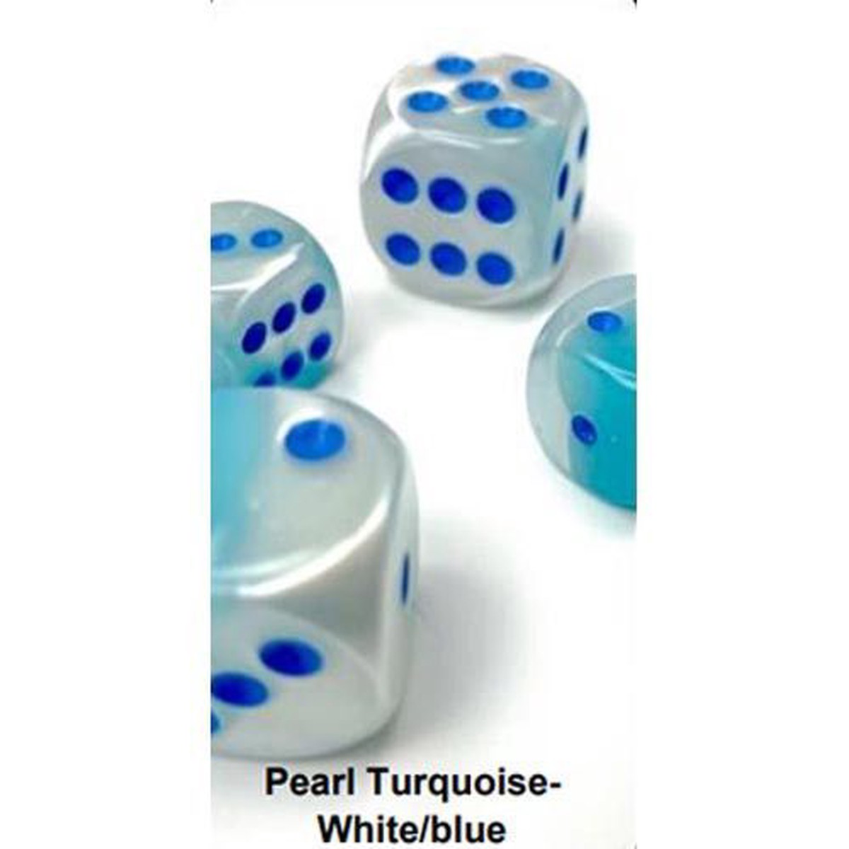 Gemini Pearl Turquoise-White/blue Luminary 16mm d6 Dice Block (12 dice) (26665)