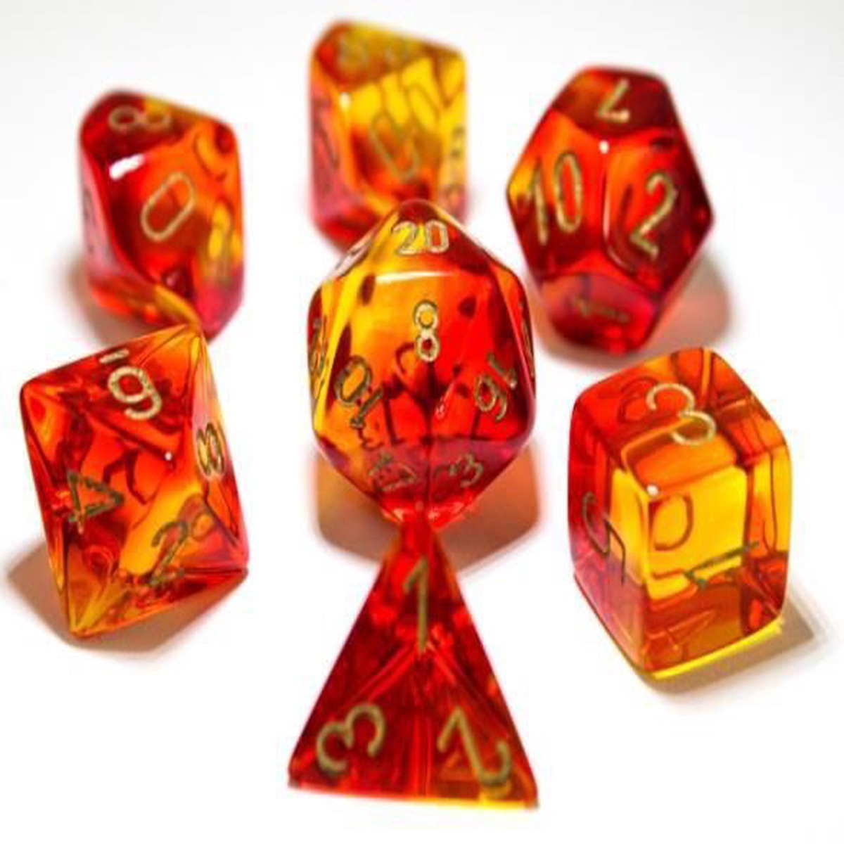 Gemini Translucent Red-Yellow/gold Polyhedral 7-Dice Set (26468)