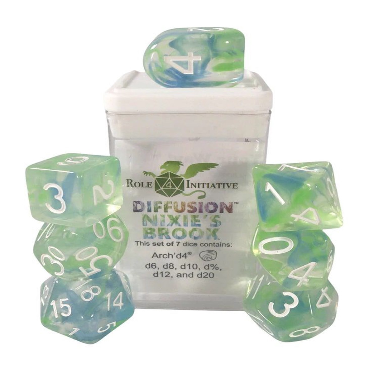 Role4Initiative 7ct Polyhedral Dice Set w/ Arch'd d4 - Nixie's Brook