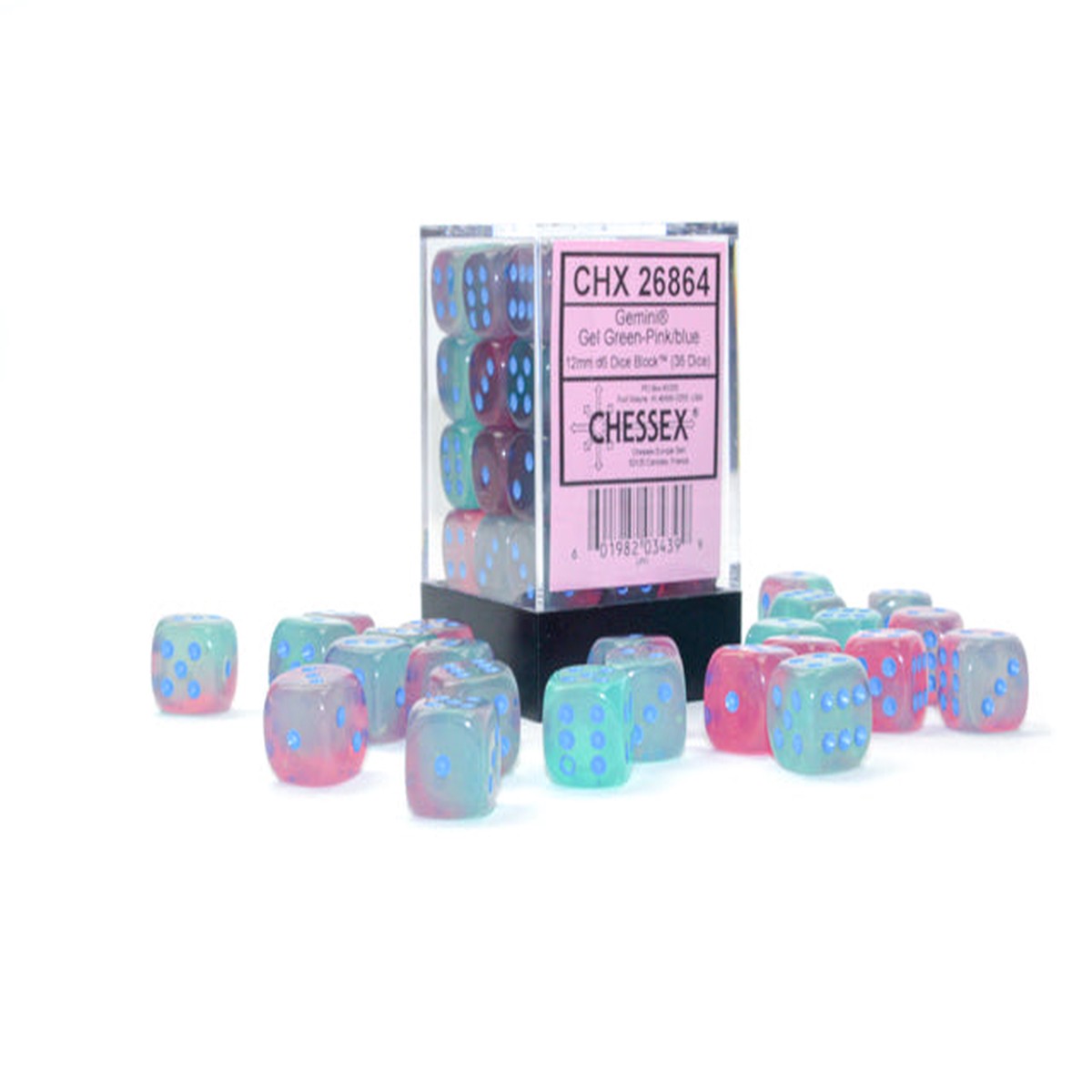 Gemini Gel Green-Pink/blue Luminary 12mm d6 Dice Block